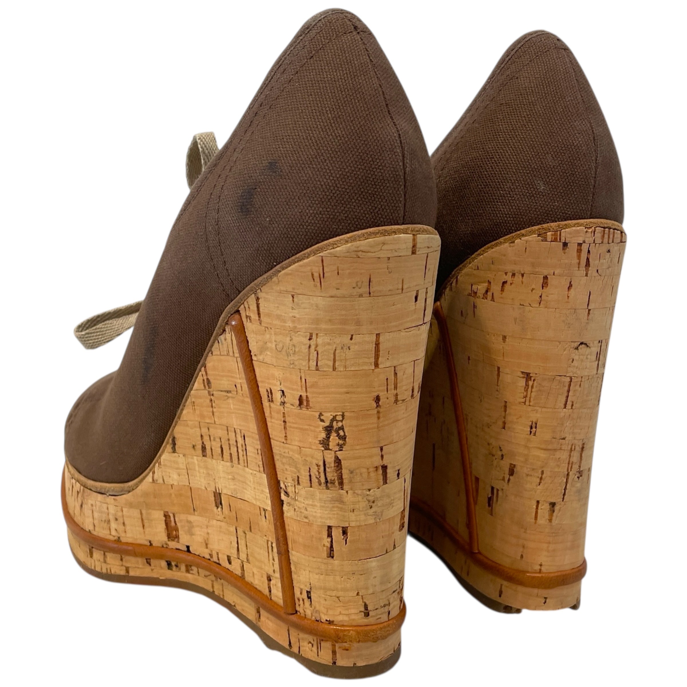 Chloe/Heels/US 7/Cotton/BRW/Canvas Lace Up Wedges view 2