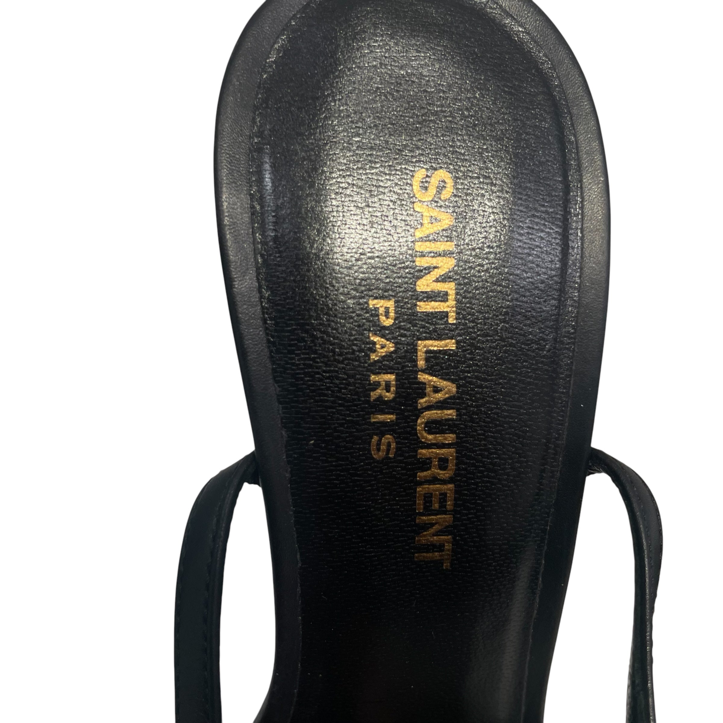 SAINT LAURENT/Heels/EU 37/Leather/BLK/T-Strap/CHAINS W PEARLS view 3