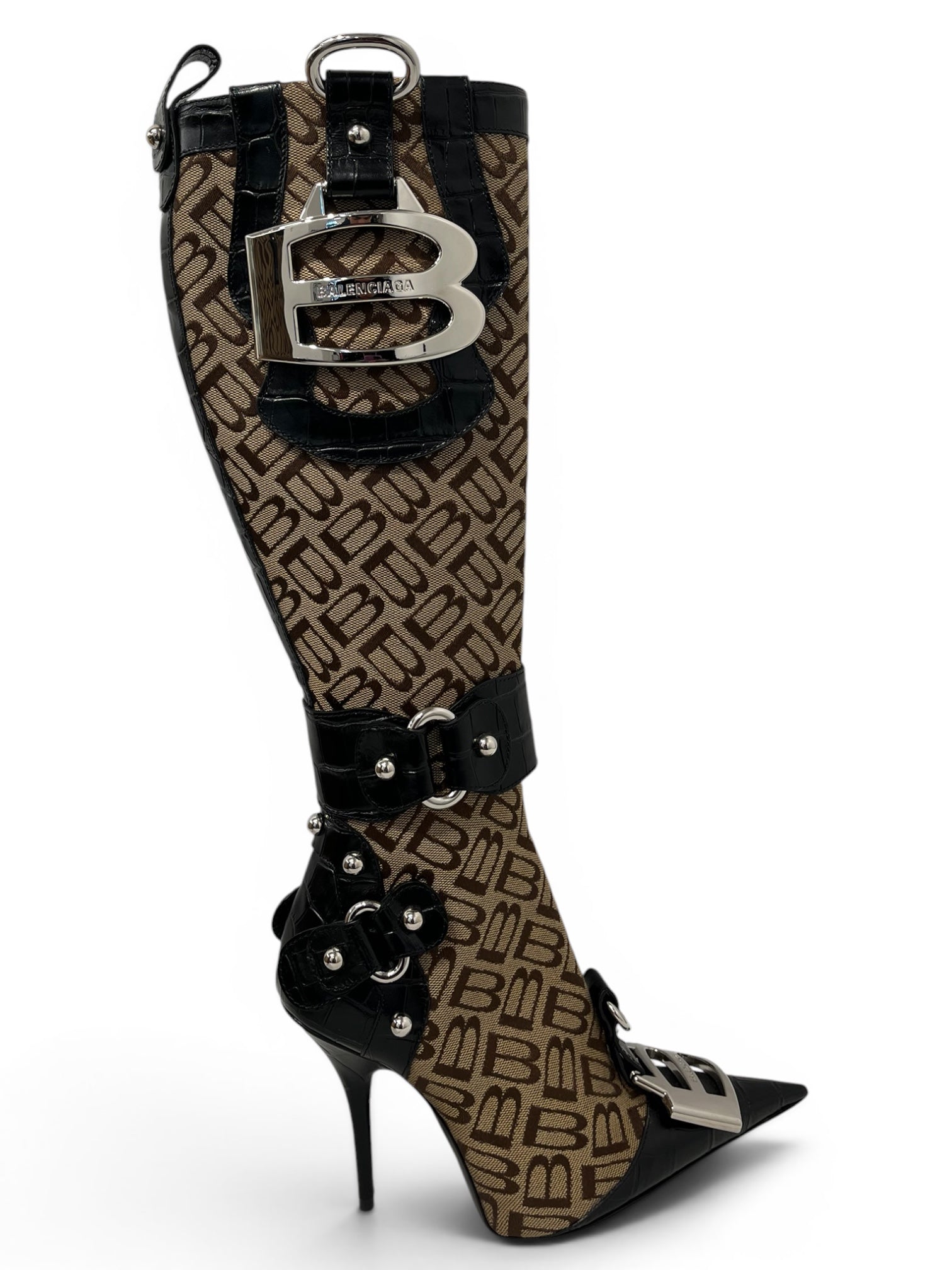 BALENCIAGA/Heels/EU 36/Monogram/Cotton/BRW/ESSEX BOOTS/ SLV HARDWARE view 4