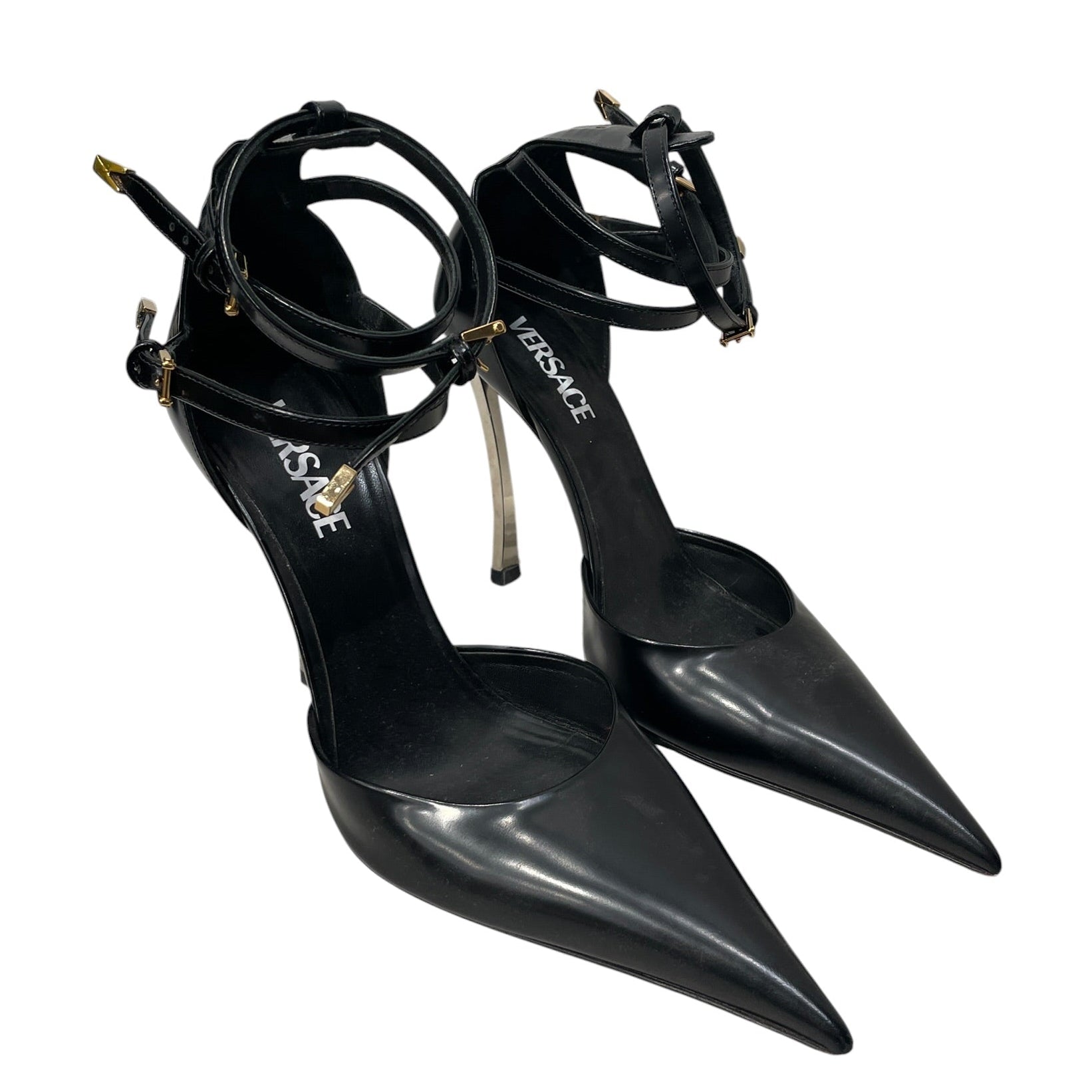VERSACE/Heels/EU 40.5/Leather/BLK/3 STRAPS MEDUSA INSIGNIA SOLE view 1