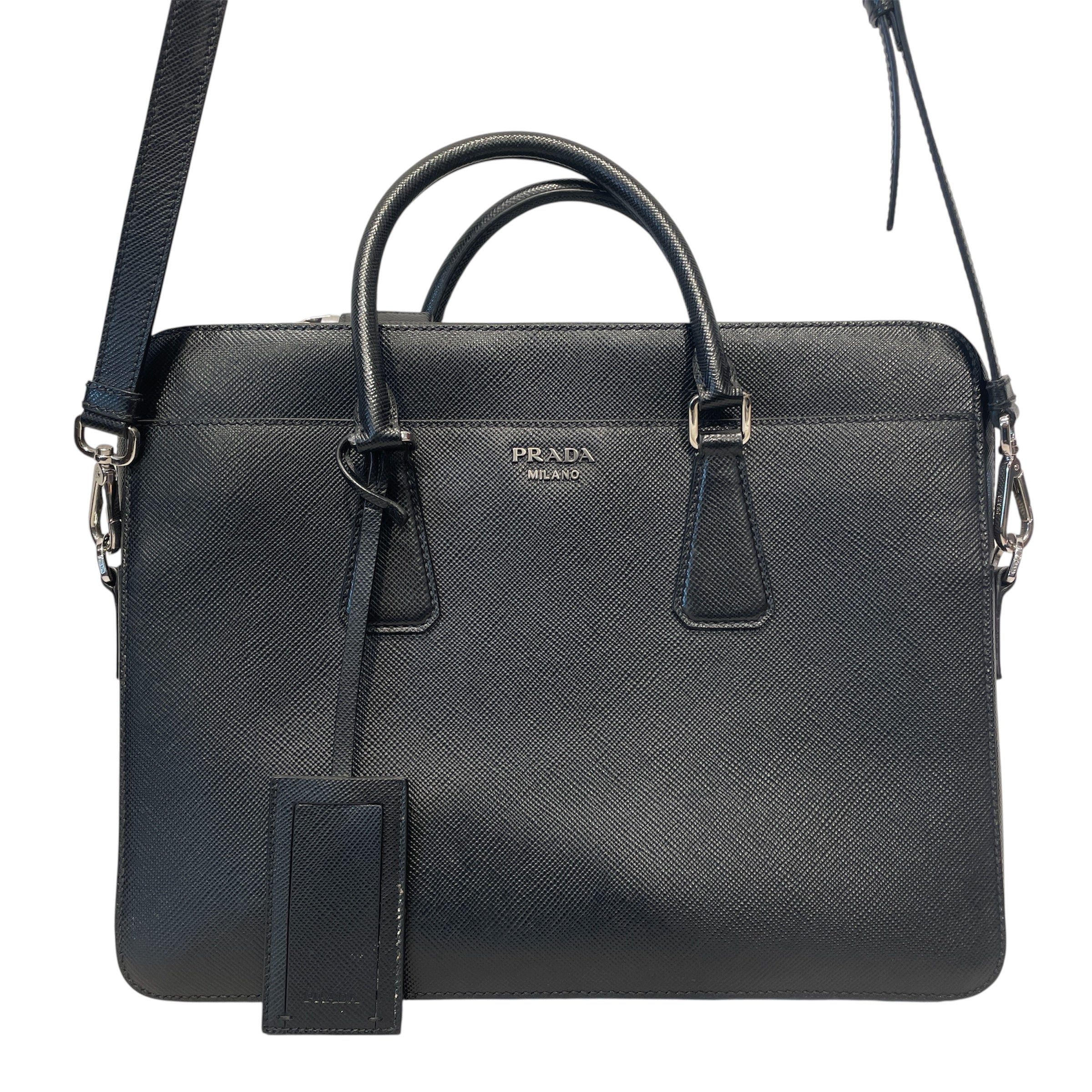 PRADA/Briefcase/Leather/BLK/Saffiano Triangle Briefcase view 3