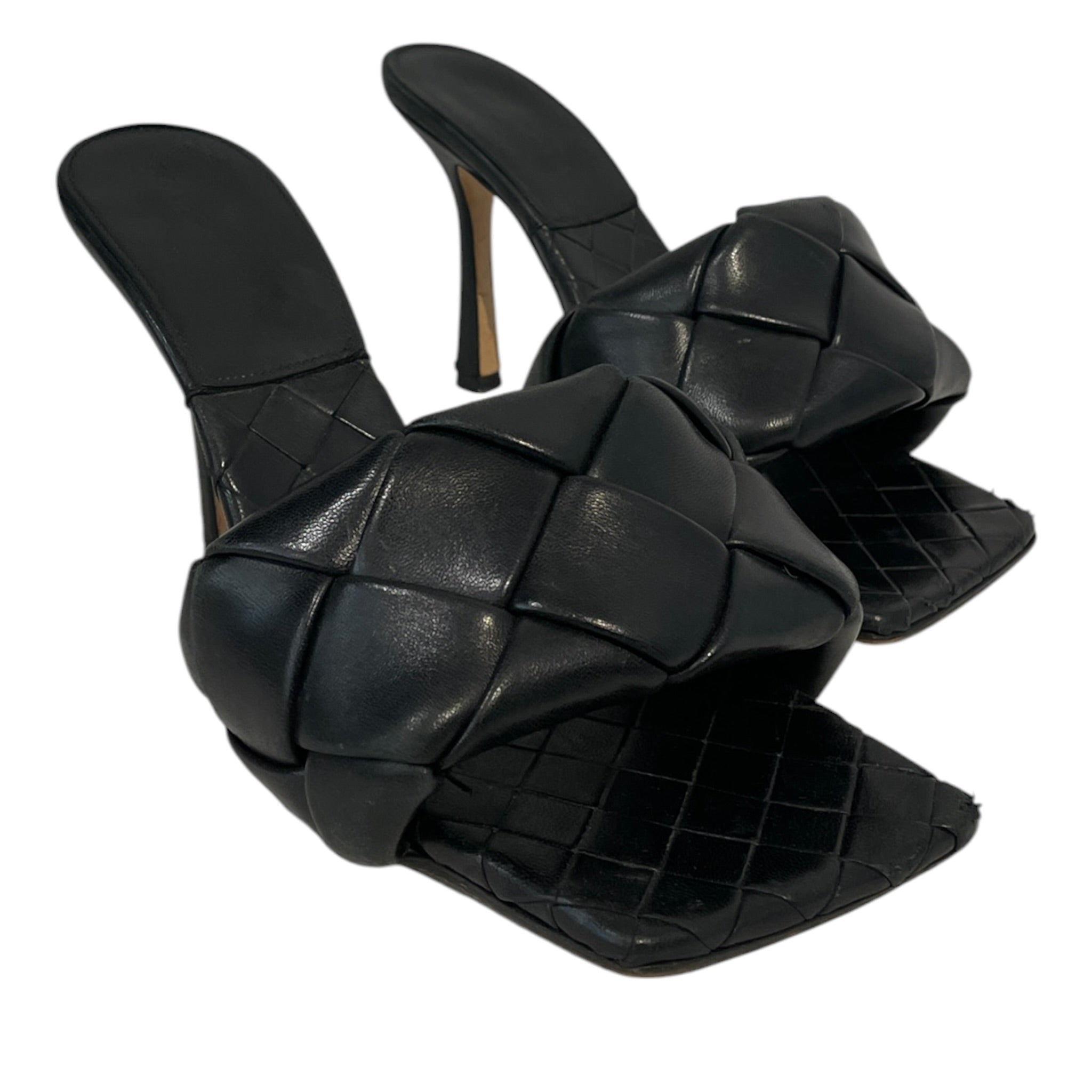 BOTTEGA VENETA/Heels/EU 38/Leather/BLK/Open Toe Sandal Heel view 1