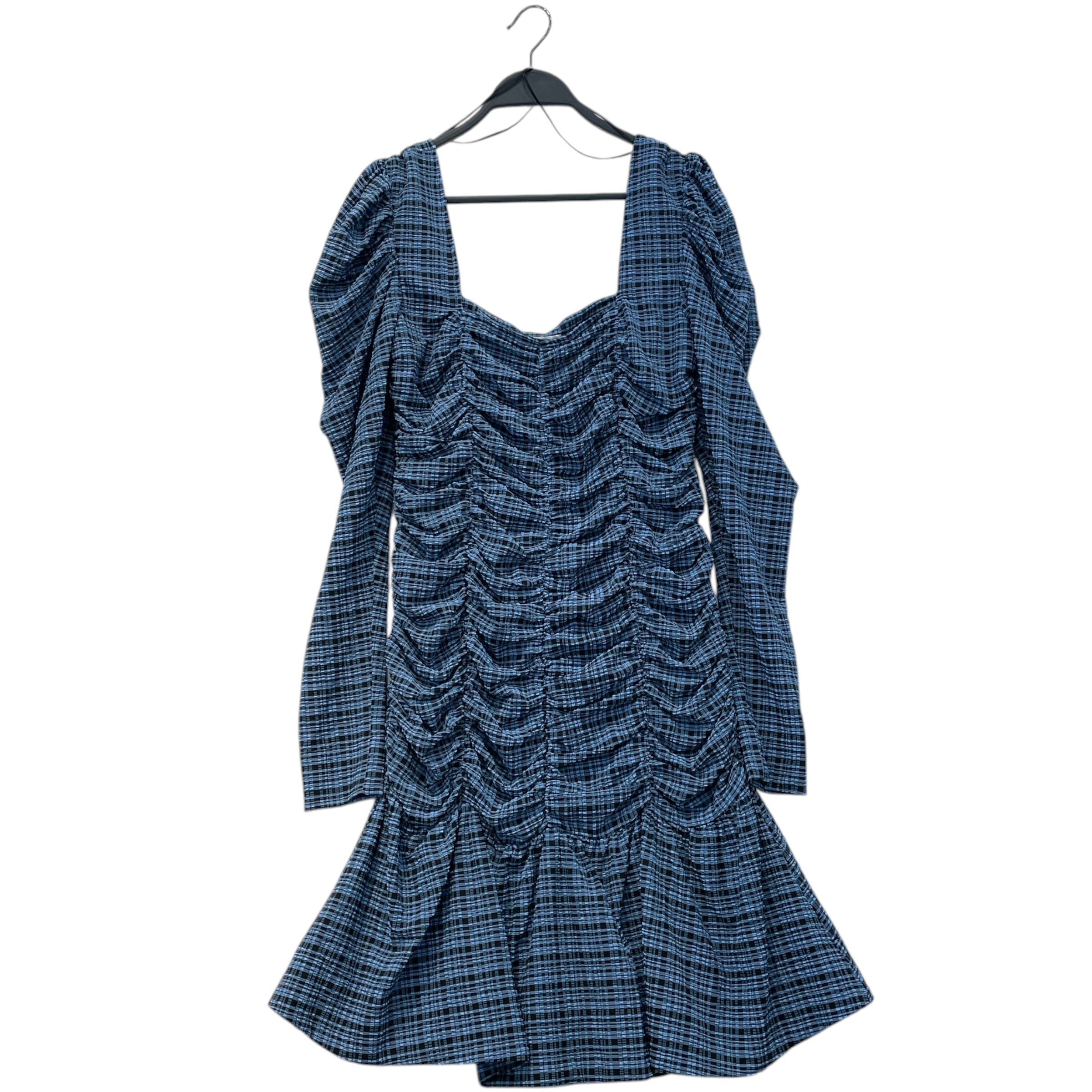 GANNI/SS Dress/38/Gingham Check/Polyester/NVY/Midi Length/Seersucker Gathered Stretch view 1