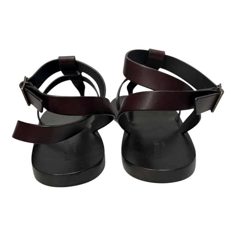 SAINT LAURENT/Sandals/EU 45/Leather/BRW/WOODEN SOLE LEATHER SANDAL