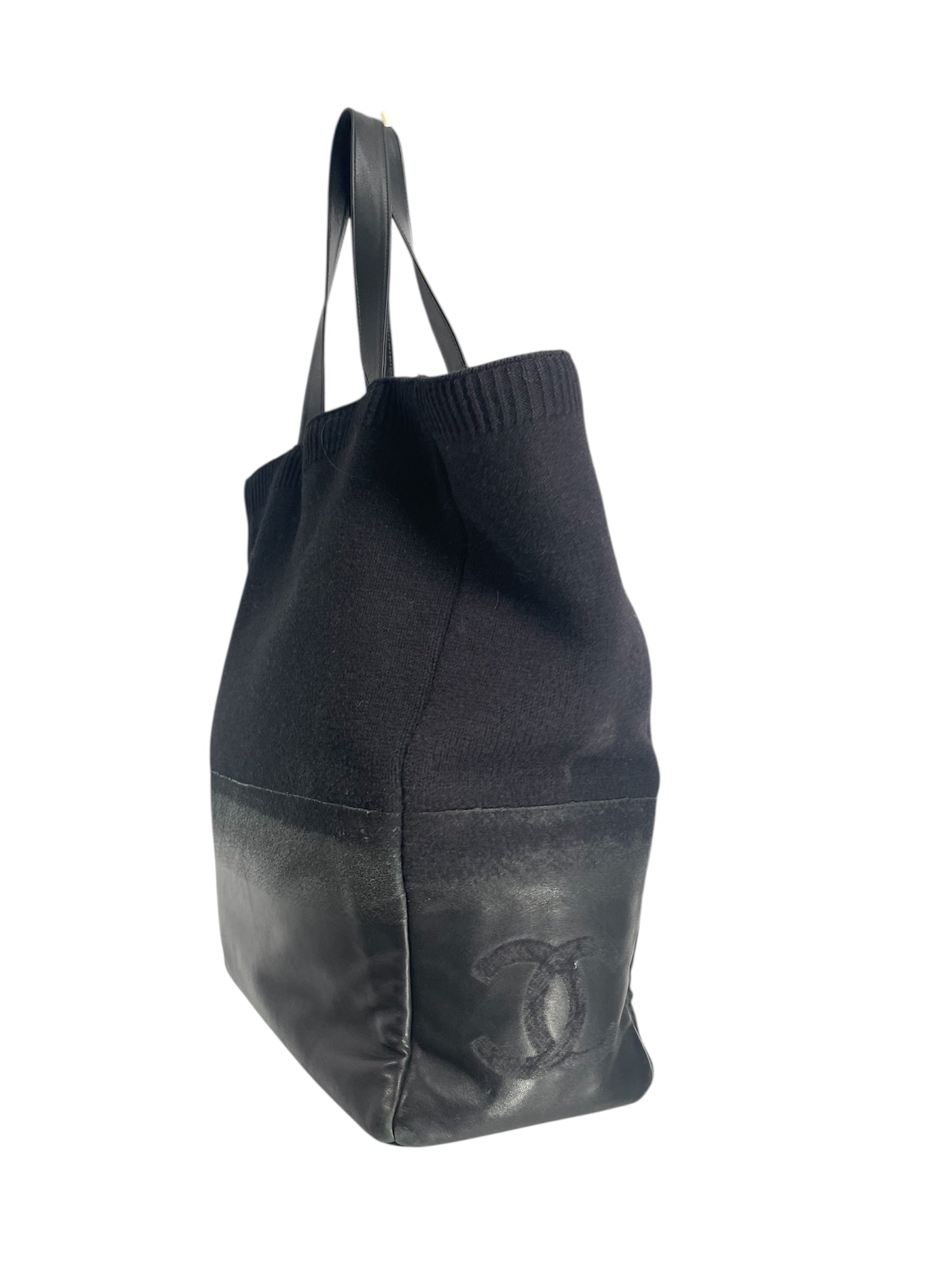 CHANEL/Tote Bag/FREE/BLK/LEATHER/WOOL BLEND view 3