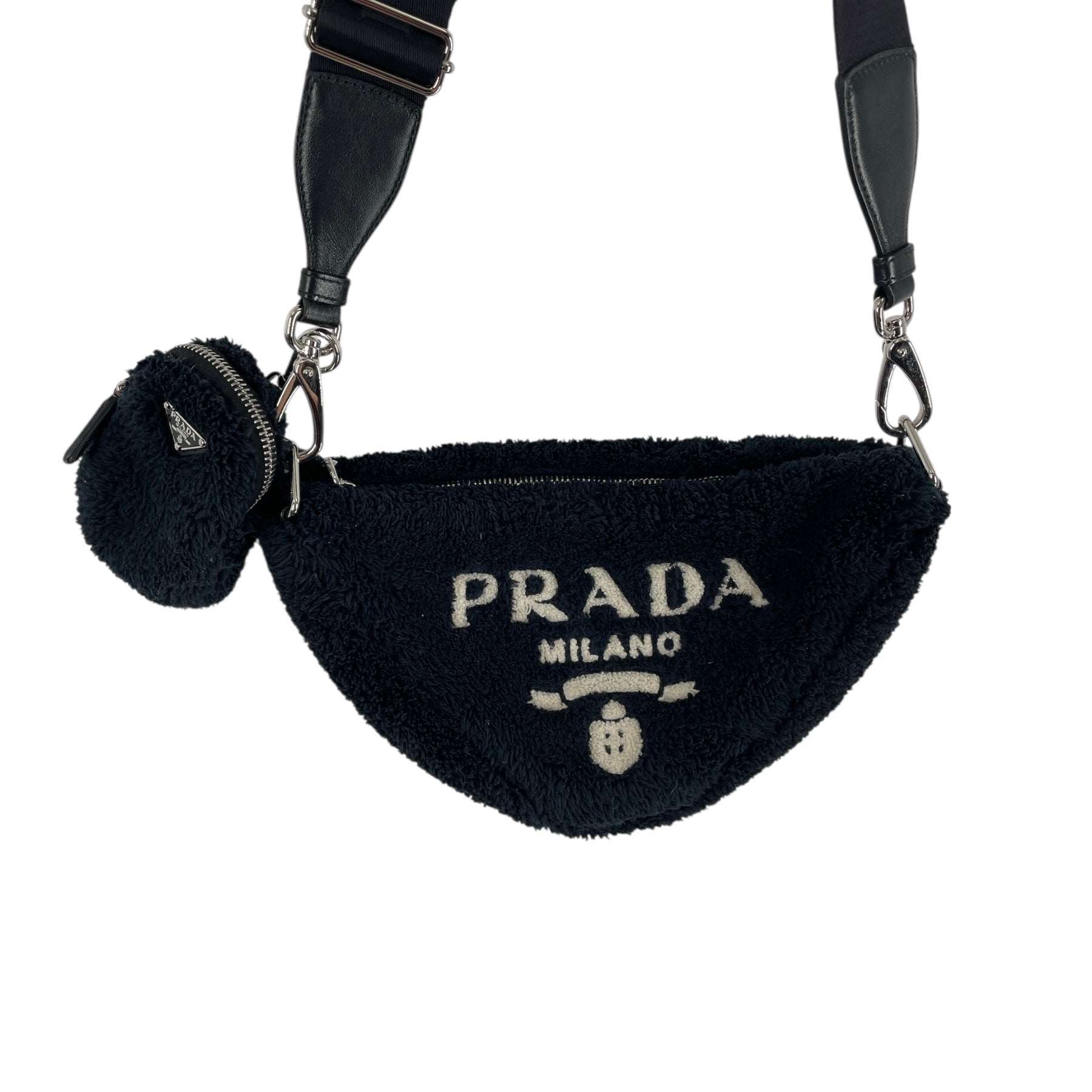 PRADA/Hand Bag/Cotton/BLK/TRIANGLE TEDDY BELT BAG view 3