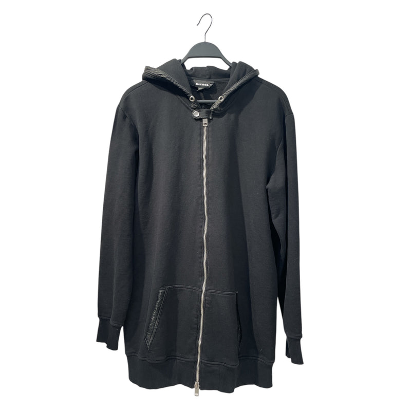 DIESEL/Zip Up Hoodie/XL/Cotton/BLK/Leather Hooded Rim