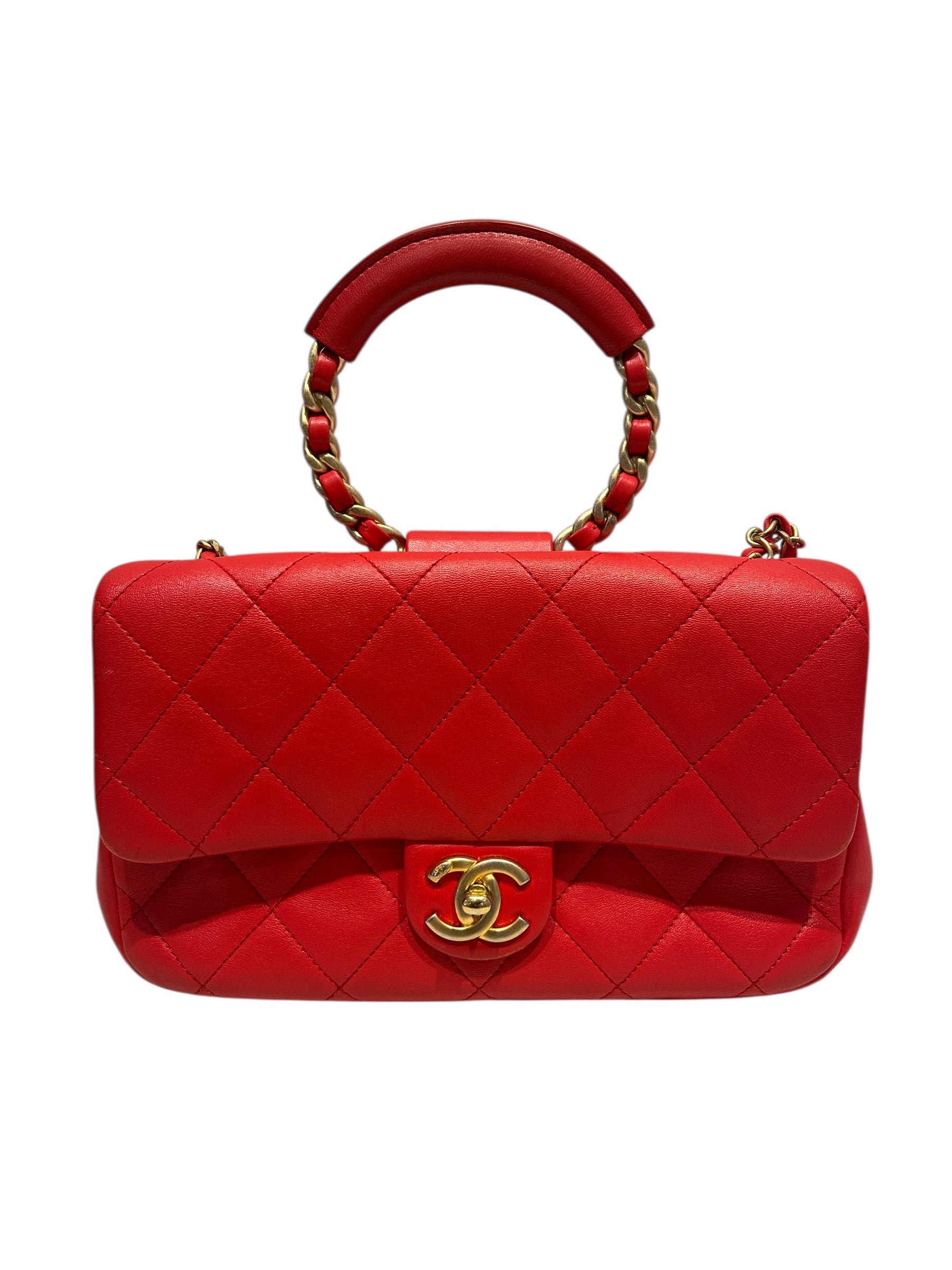 CHANEL/Cross Body Bag/Lambskin/RED/MINIFLAP/GOLDHARDWARE/CLASSIC view 1