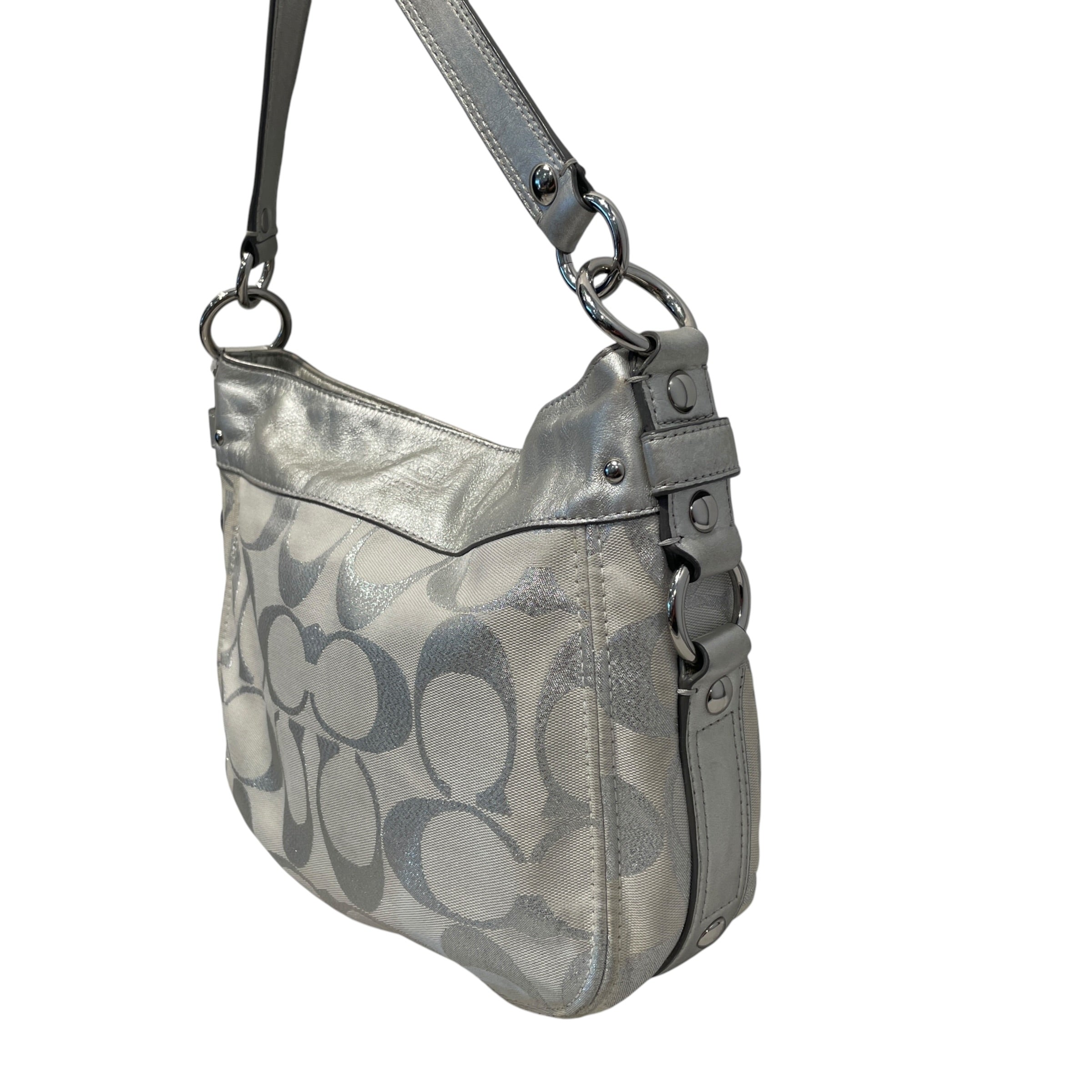COACH/Hand Bag/Leather/SLV/Nylon Monogram Hobo Bag view 2