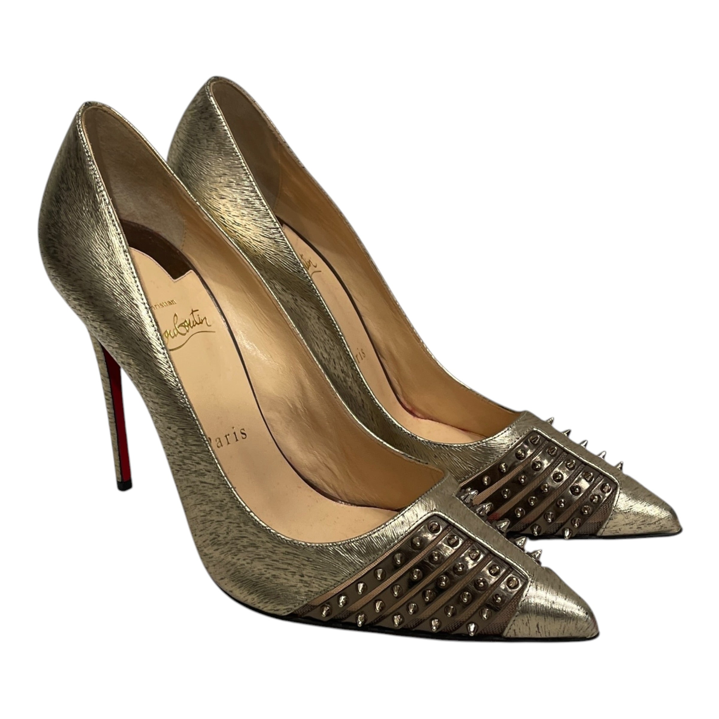 Christian Louboutin/Heels/EU 38/Leather/GLD/TUDDED/MESH TOE view 1