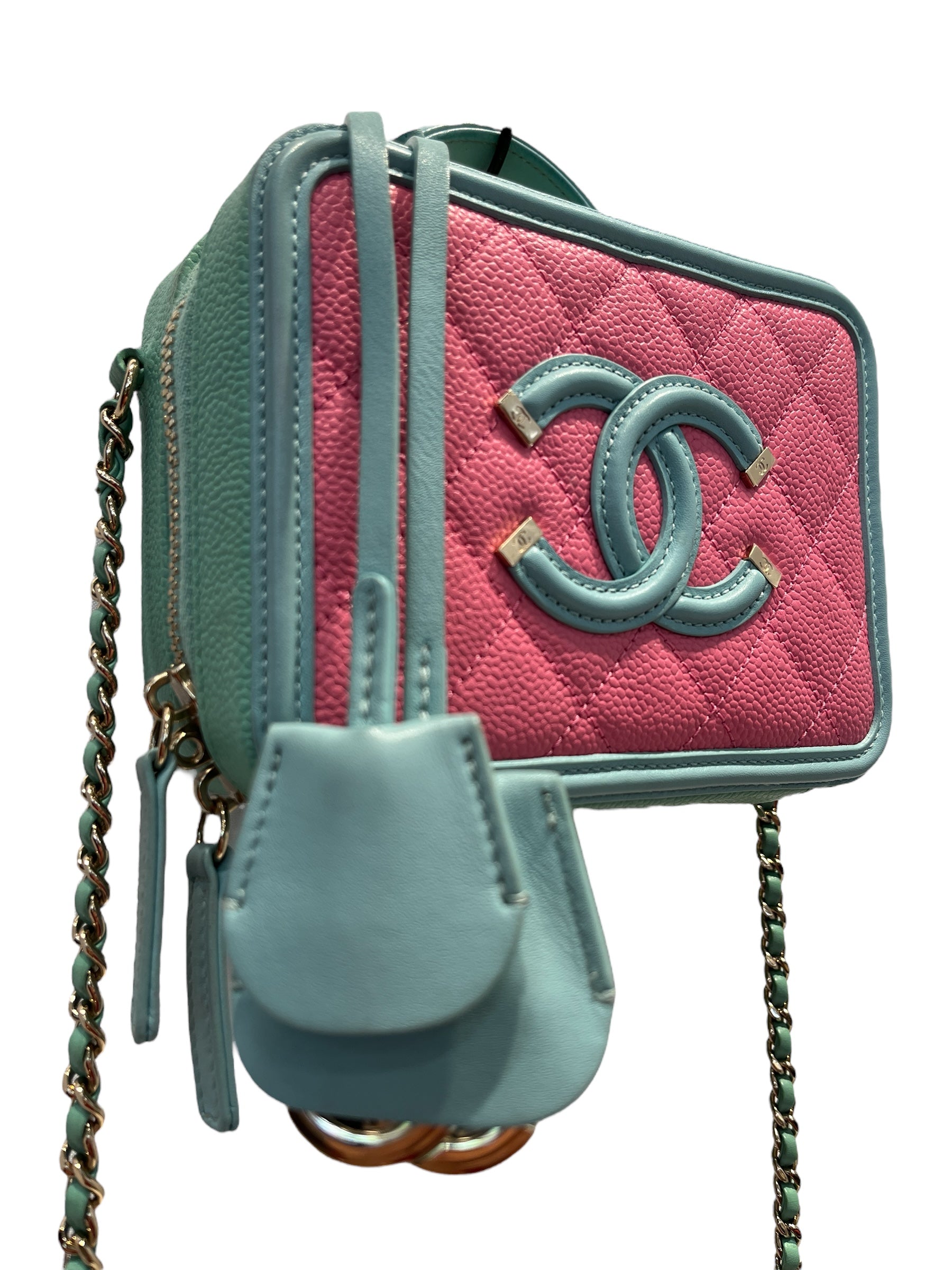 CHANEL/Cross Body Bag/S/Leather/PNK/CHANEL pink/green cross body view 5
