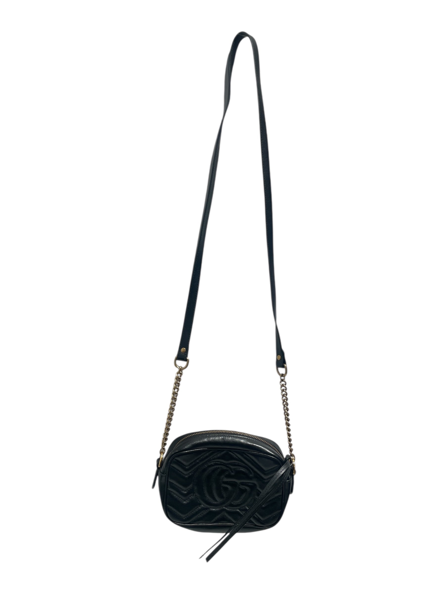 GUCCI/Cross Body Bag/Leather/BLK/GG Marmont Shoulder Bag view 2
