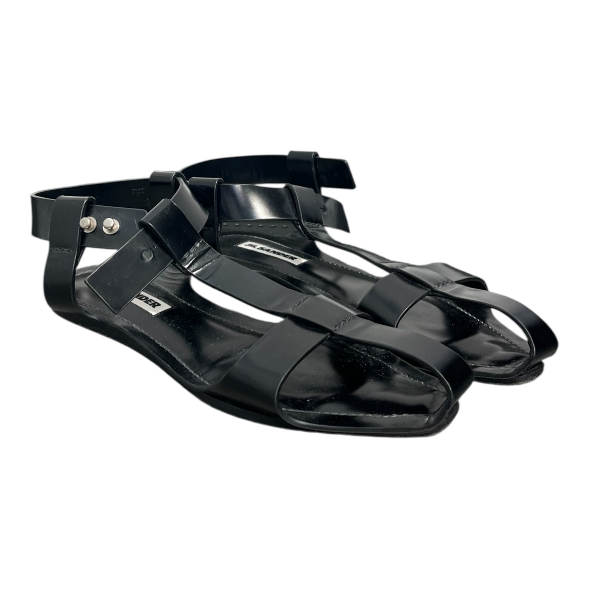JIL SANDER/Sandals/EU 38/Faux Leather/BLK/EXCESS LEATHER SANDAL view 1