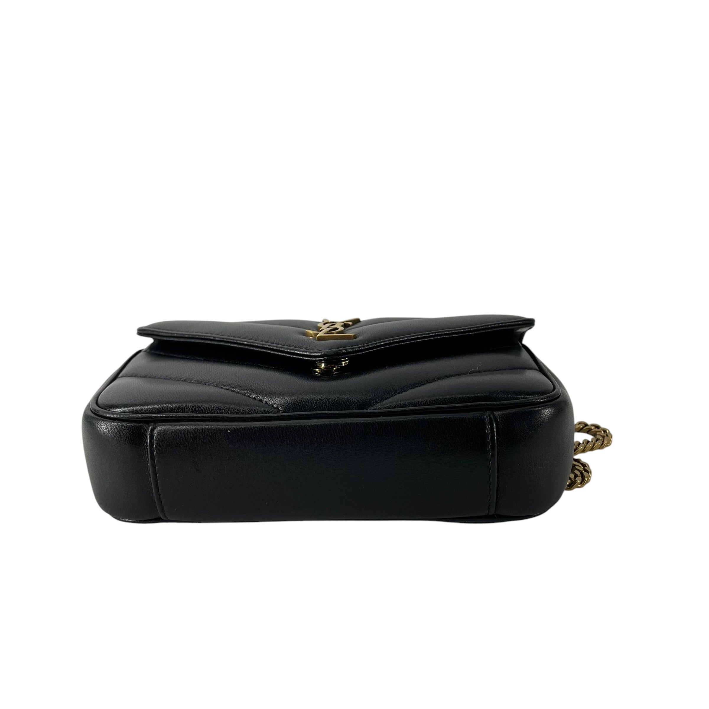 SAINT LAURENT/Cross Body Bag/Leather/BLK/GLD HRDWR  POCKT WALLET INSIDE view 5