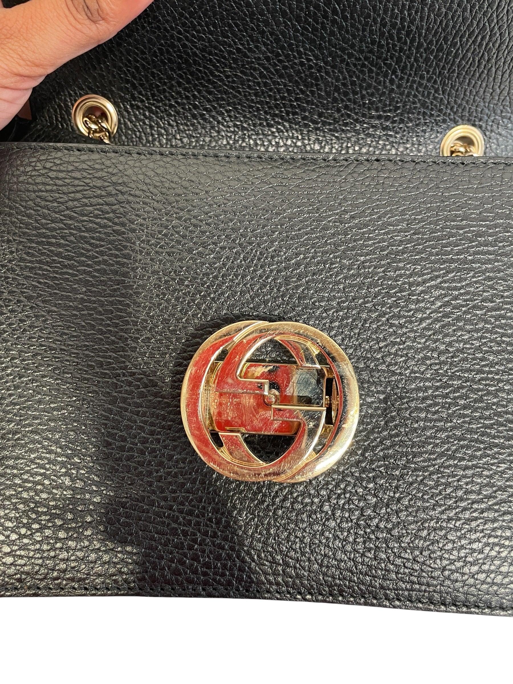 GUCCI/Cross Body Bag/Leather/BLK/INTERLOCKING CHAIN SHOULDER view 10
