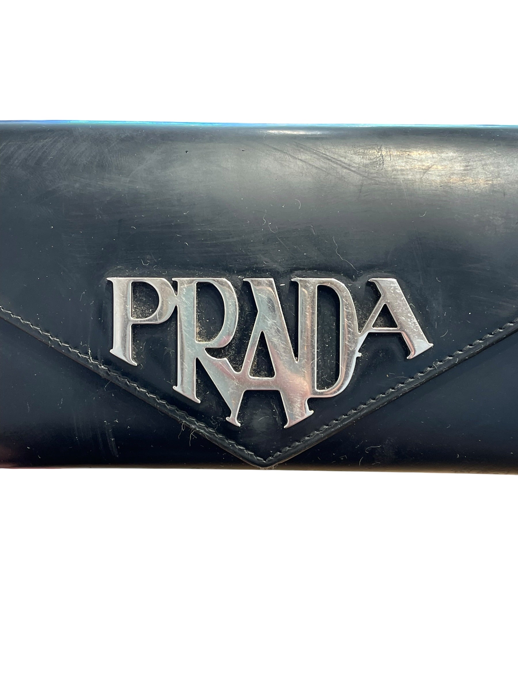 PRADA/Bifold Wallet/Leather/BLK/L's/PRADA Spazzolato Silver Tone view 3