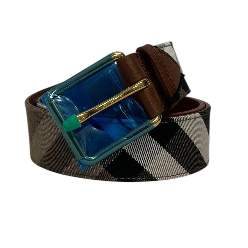 BURBERRY/Belt/Plaid/Leather/KHK/check b buckle belt view 1