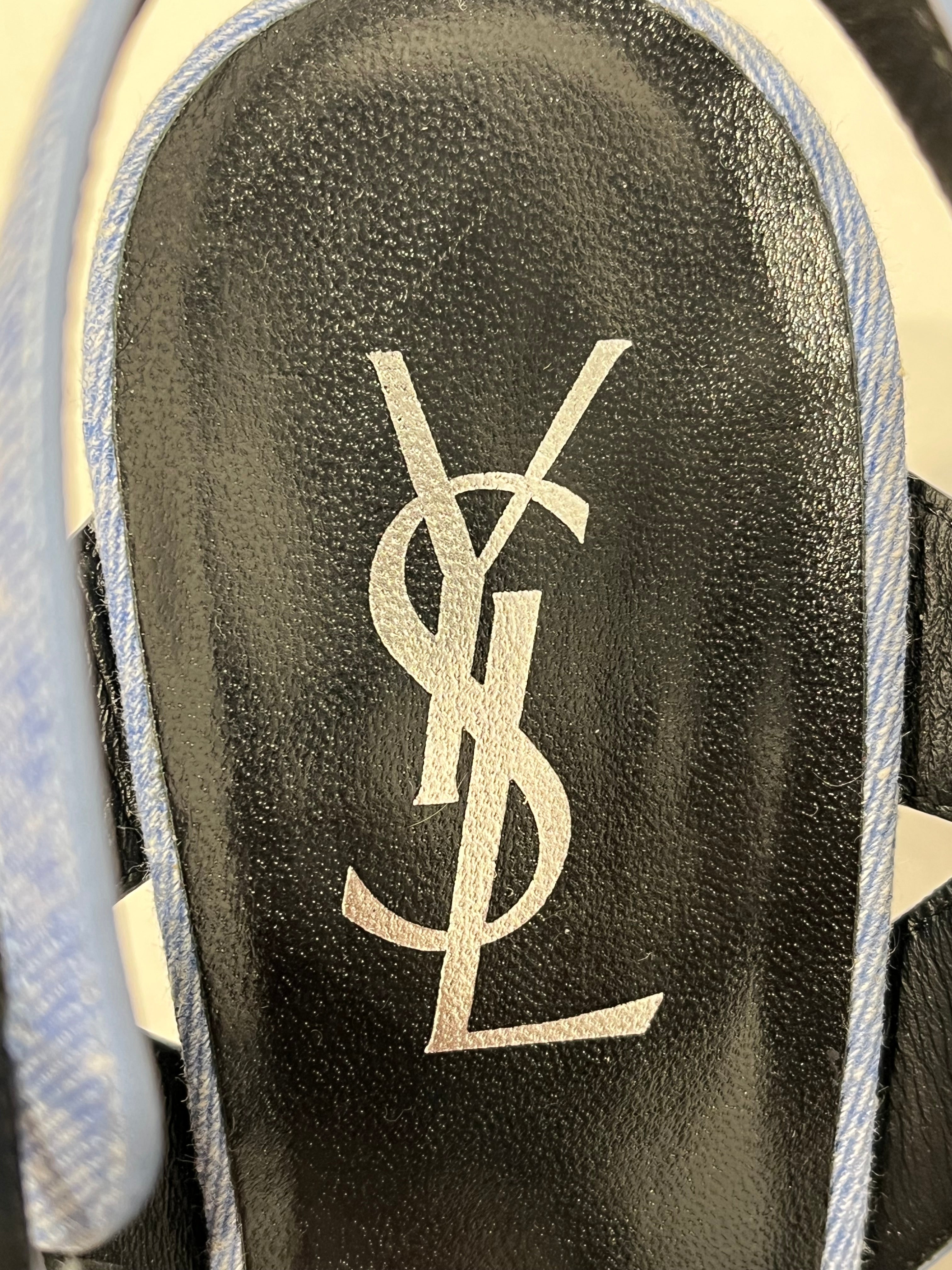 SAINT LAURENT/Heels/EU 38.5/Cotton/IDG/Ankle Strap/DENIM PLATFORM TRIBUTE view 6