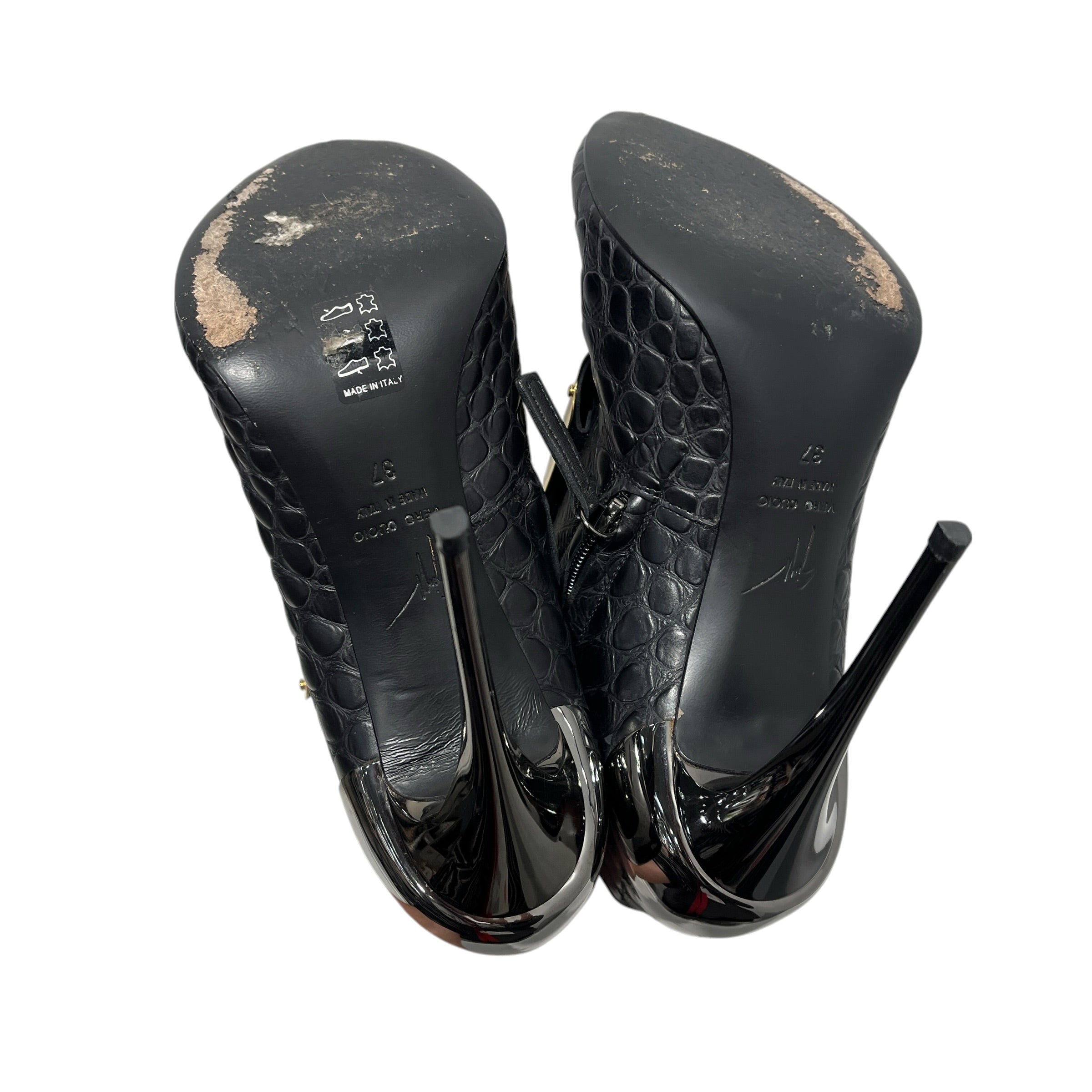 Giuseppe Zanotti/Heels/EU 37/Animal Pattern/Leather/BLK/croc embossed gold plate view 14