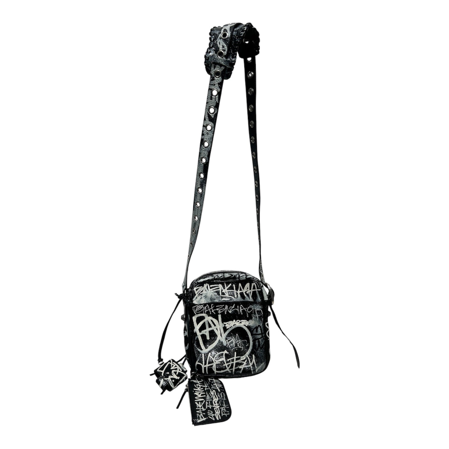 BALENCIAGA/Cross Body Bag/All Over Print/Leather/BLK/graffiti cagole view 2