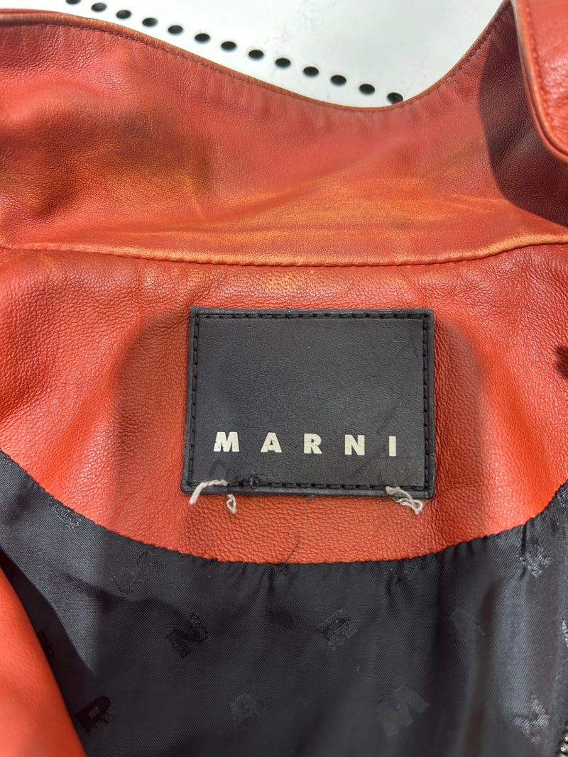 MARNI/Leather Jkt/50/Leather/ORN/BURNT ORNG BRW STRIPE SHOULDER