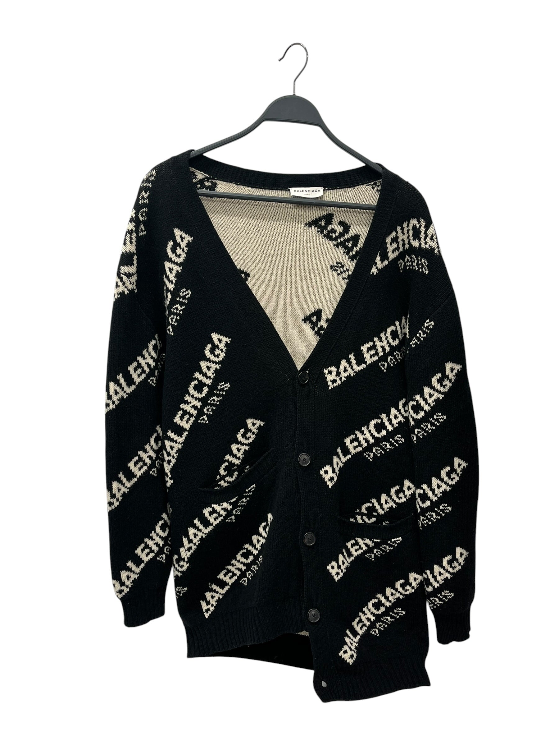 BALENCIAGA/Heavy Cardigan/36/Graphic/Wool/BLK/ARCHETYPES DIAGONAL LOGO HOODI view 1