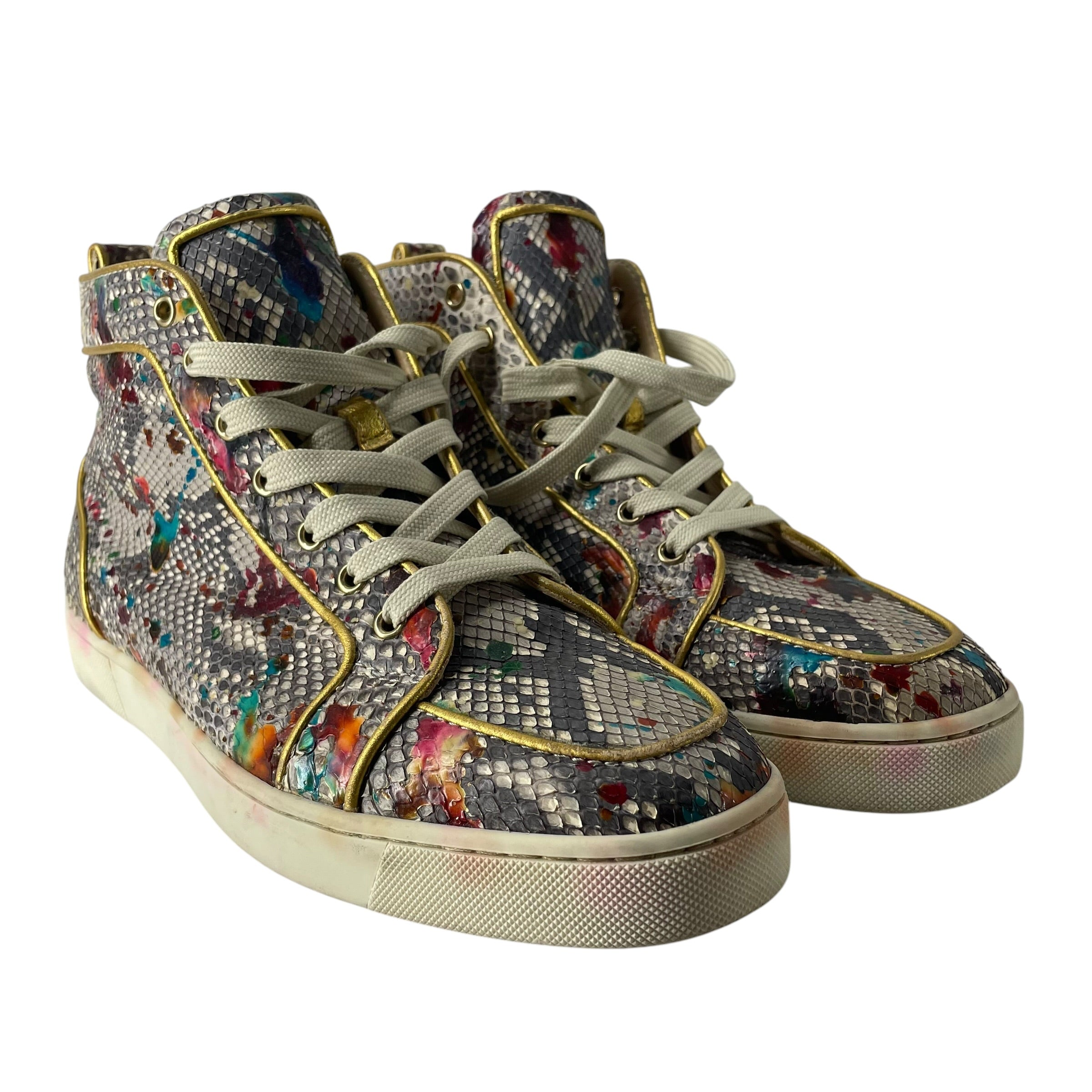 Christian Louboutin/Hi-Sneakers/EU 44/All Over Print/Leather/BEG/SNAKE SKIN + PAINT SPLATTER view 1