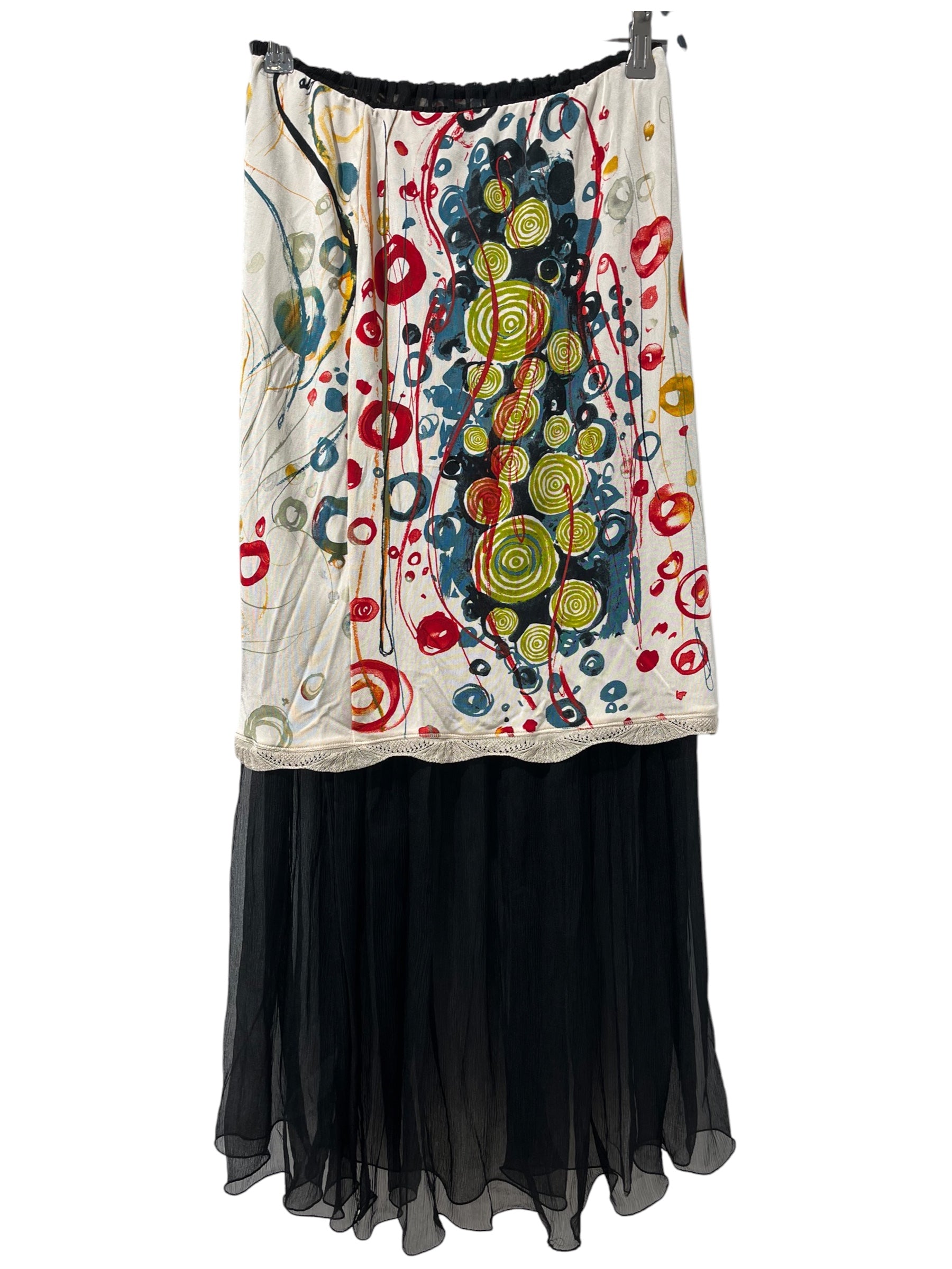 Jean Paul GAULTIER FEMME/Long Skirt/L/All Over Print/Silk/BLK/2 LAYER ABSTRACT CIRCLE PRINT view 2