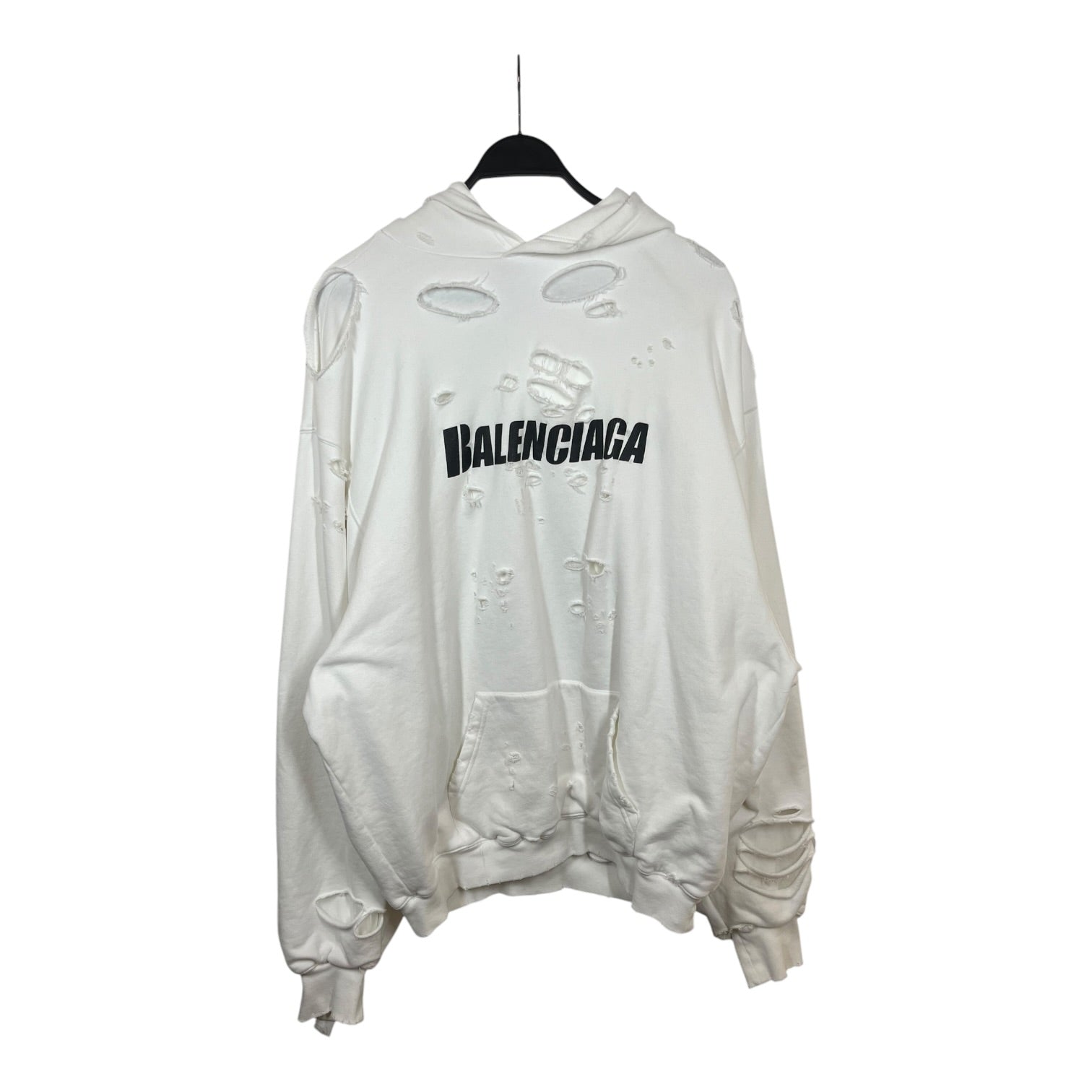 BALENCIAGA/Hoodie/S/Graphic/Cotton/WHT/DESTROYED HOODIE view 1