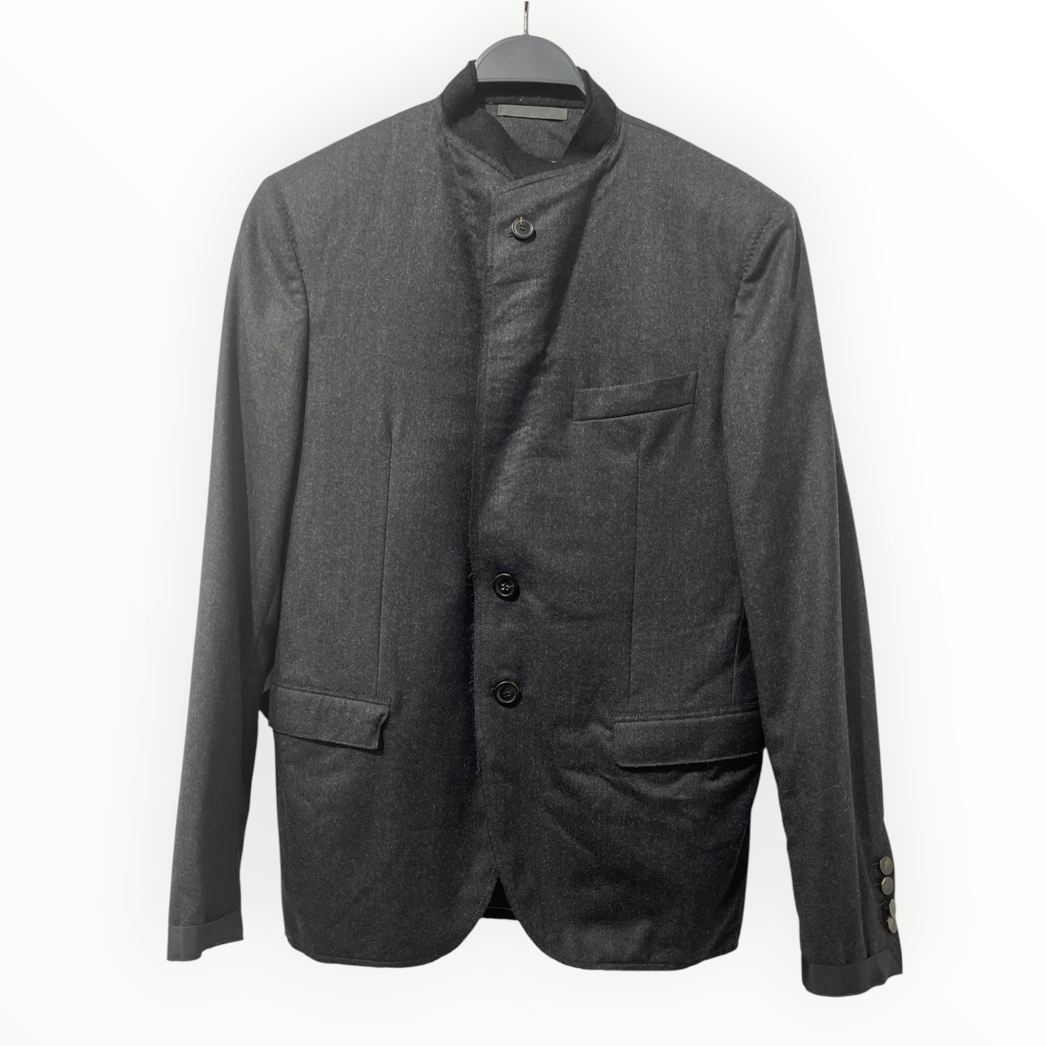 LANVIN/Tailored Jkt/48/Wool/GRY/blk felted neck collar/ M01VG8 view 1