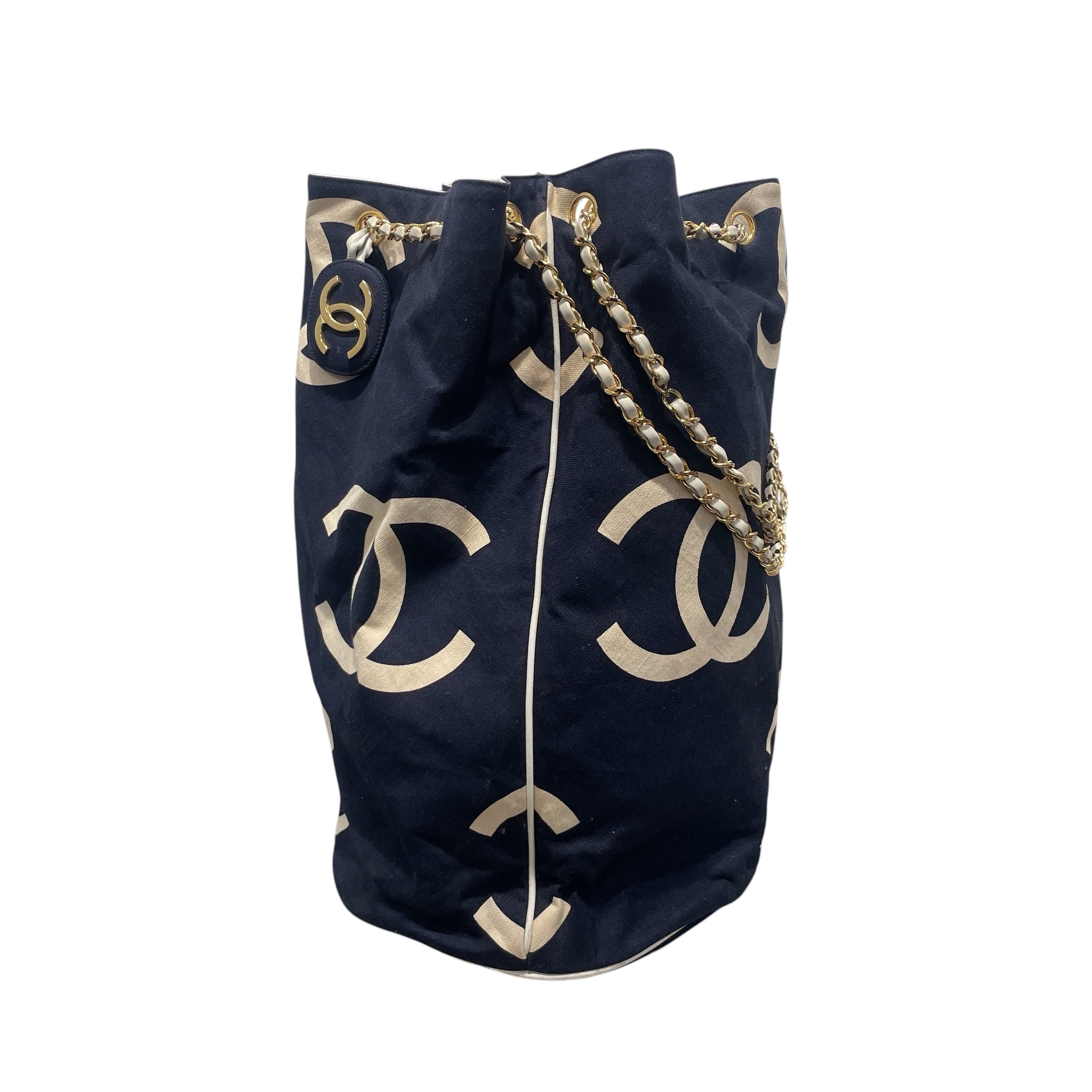 CHANEL/Tote Bag/Cotton/NVY/logo tote view 3