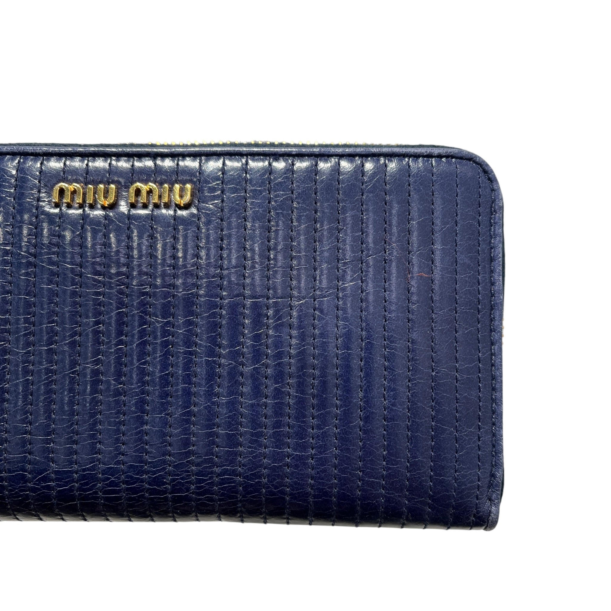 MIU MIU/Long Wallet/Leather/NVY/L's/Matelasse Ribbed Lthr Clutch view 4