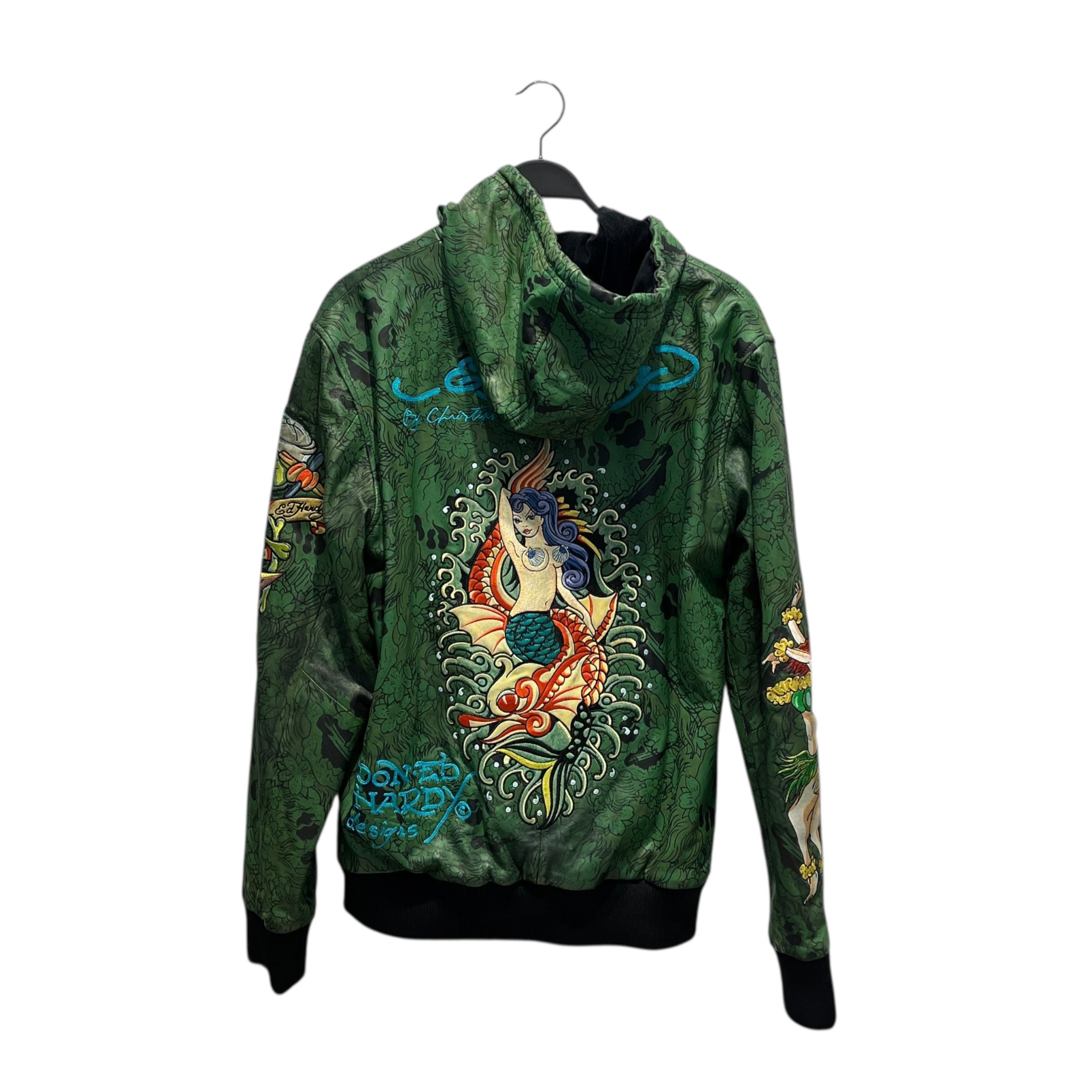 CHRISTIAN AUDIGIER/Zip Up Hoodie/L/All Over Print/Leather/GRN/VTG PLANT SKULL FLOWER view 2