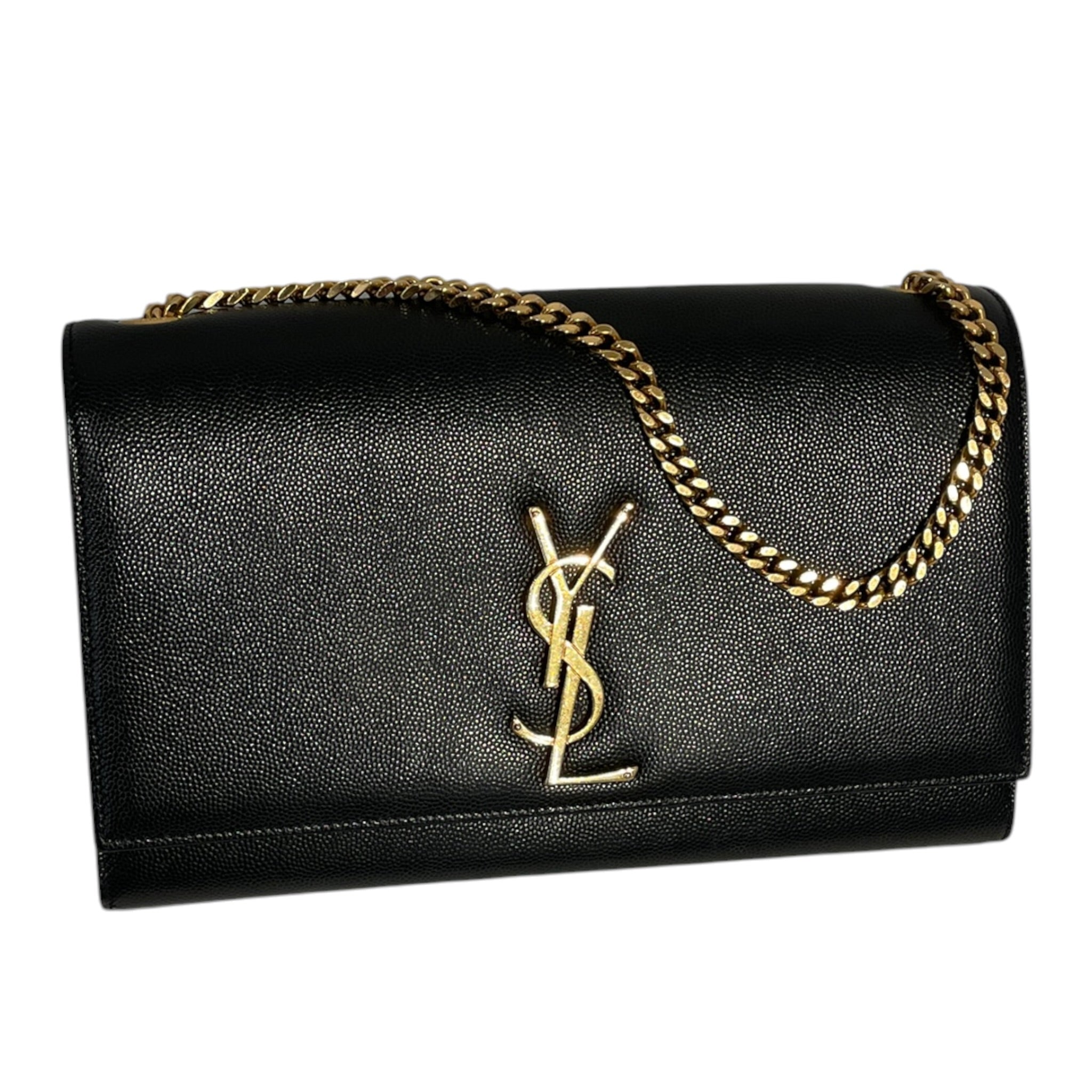 YVES SAINT LAURENT/Cross Body Bag/Leather/BLK/Gold Chain & YSL Logo view 1