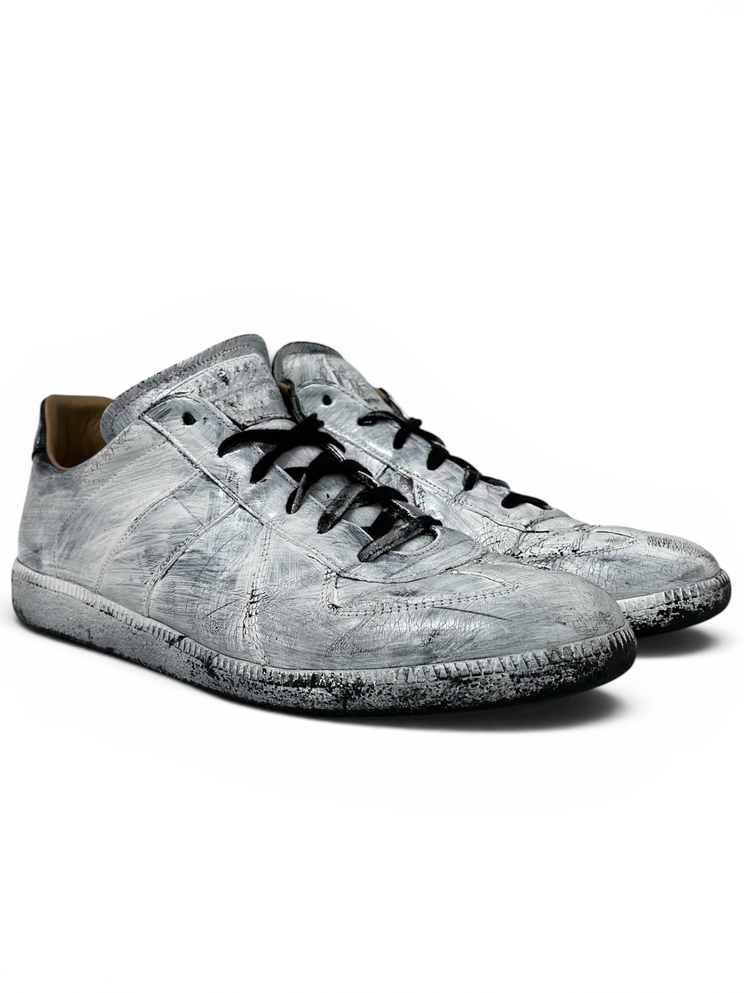 Maison Margiela/Low-Sneakers/EU 45/Leather/WHT/WHT PAINT REPLICAS view 1