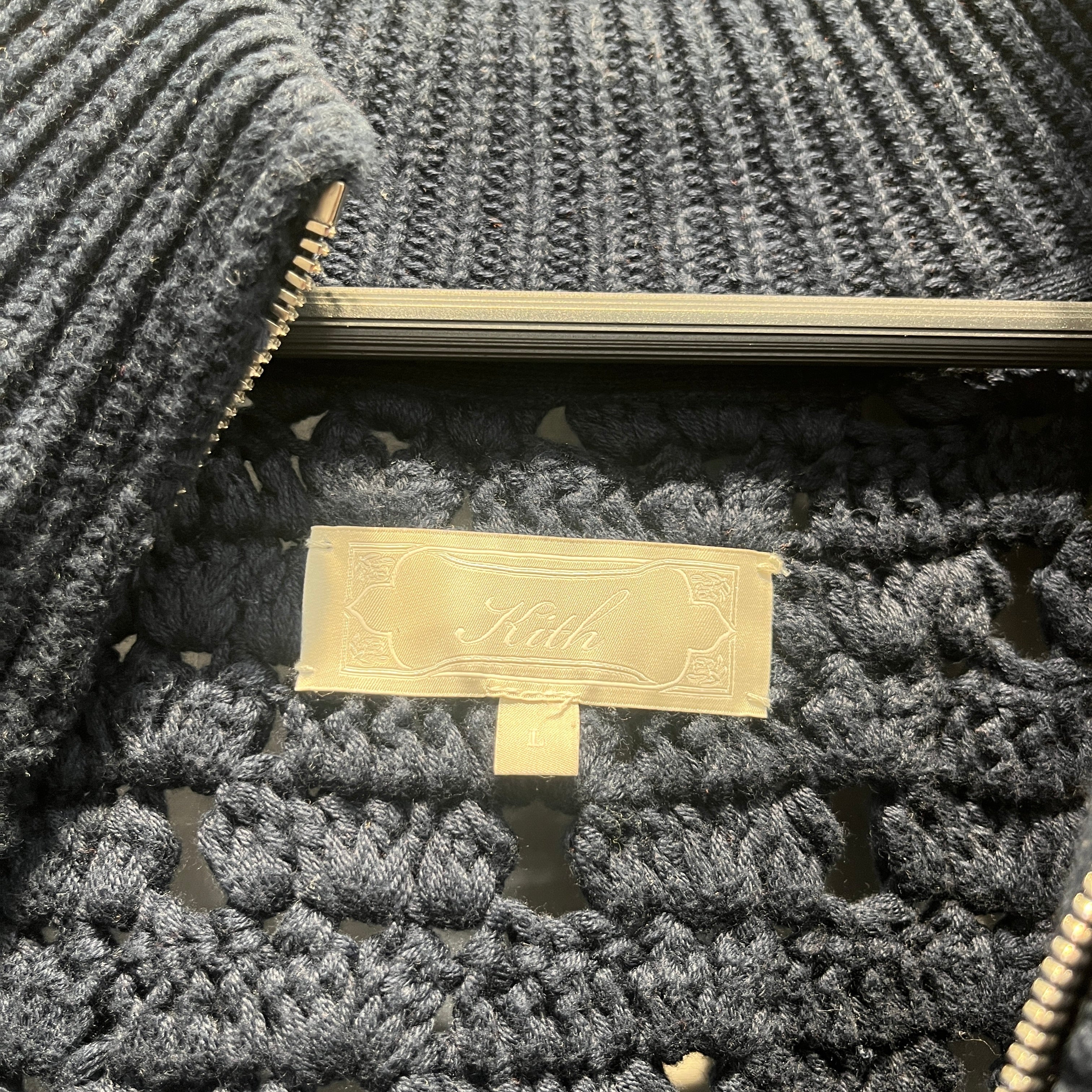 KITH/Zip Up Hoodie/L/Cotton/NVY/CROCHET ZIP UP view 3