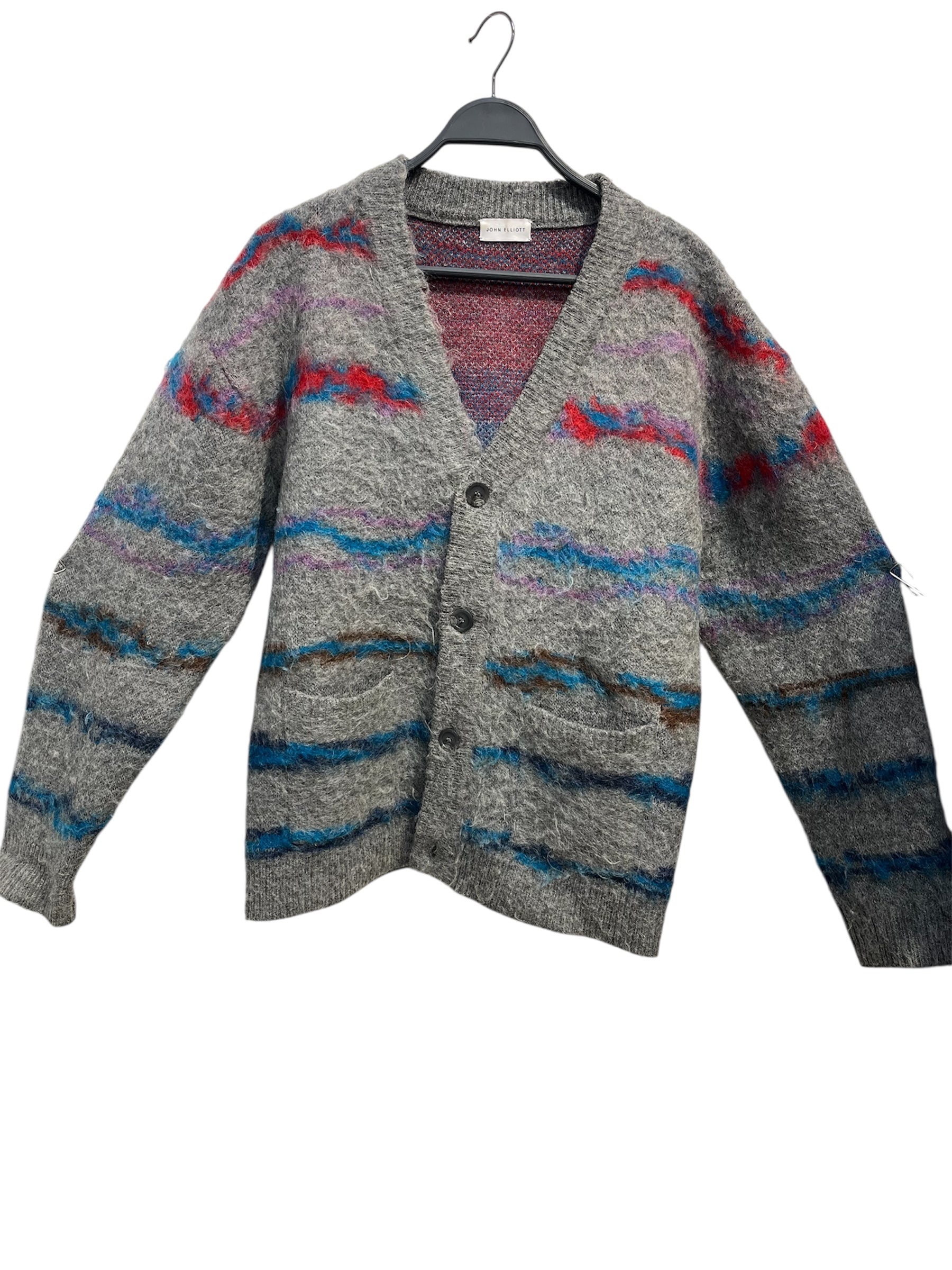 JOHN ELLIOTT/Cardigan/2/Stripe/Wool/GRY/STRIPED MOHAIR CARDIGAN view 1