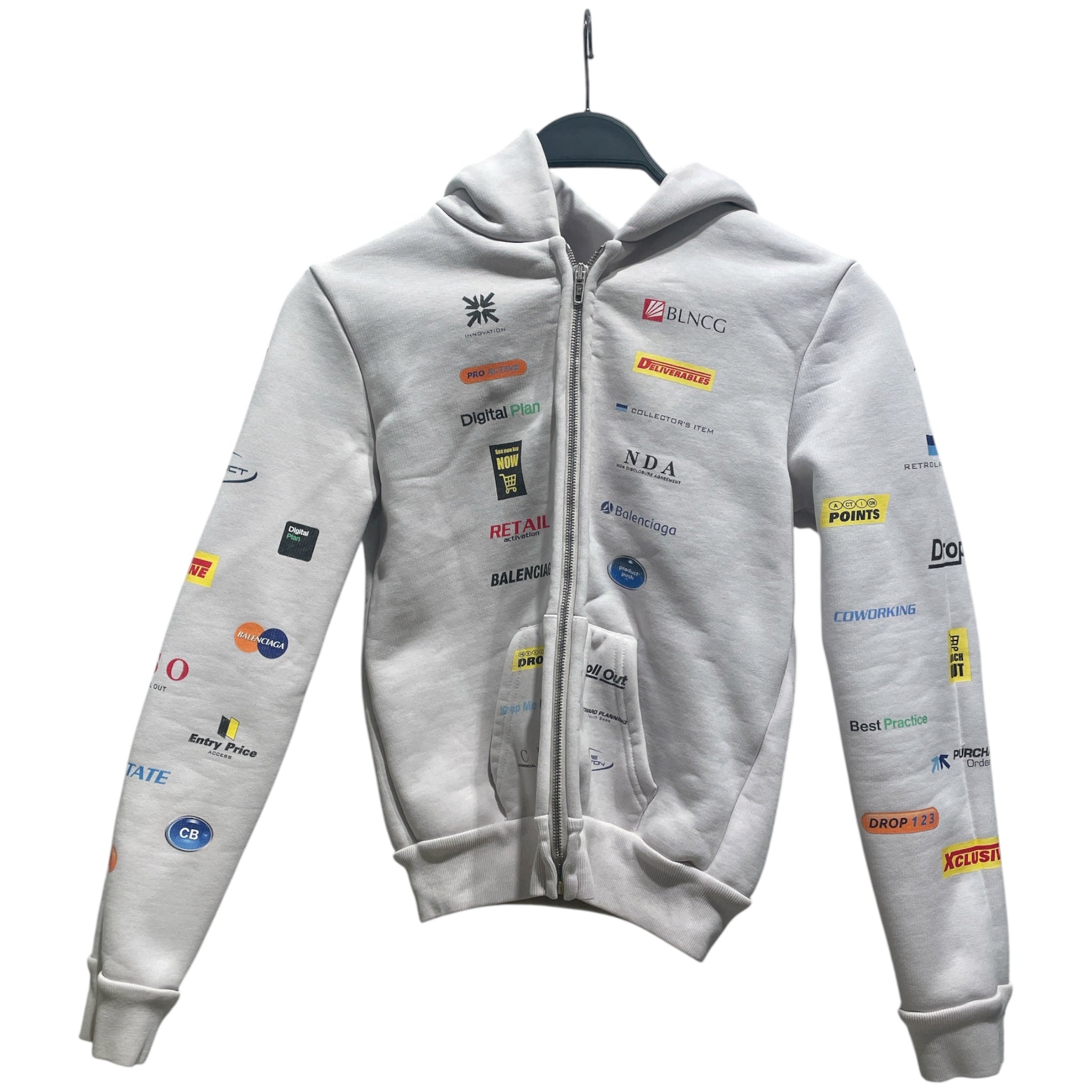BALENCIAGA/Zip Up Hoodie/S/Graphic/Cotton/GRY/Business Zip Up view 1