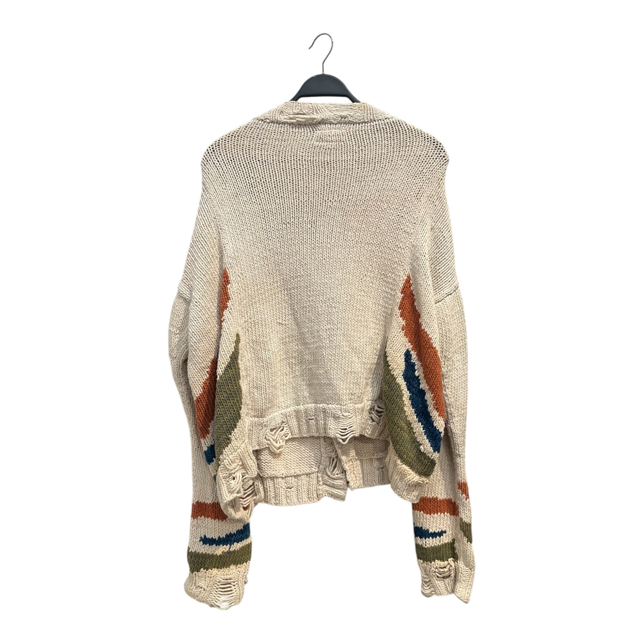 KARTIK RESEARCH/Heavy Cardigan/XL/Stripe/Cotton/CRM/Distressed/DISTRESSED INTARSIA CARDIGAN view 2