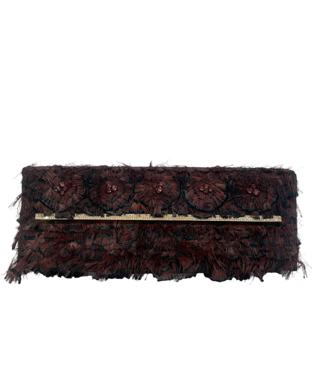 VALENTINO GARAVANI/Clutch Bag/BRD/Black Brown FeatherCrystal Bag view 1