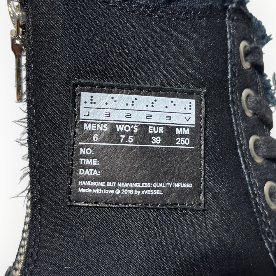 yohji yamamoto POUR HOMME/VESSEL/Hi-Sneakers/EU 39/Cotton/BLK/NWT/Raw edge/zipper back view 3
