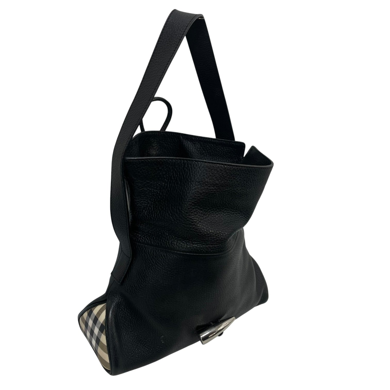 BURBERRY LONDON/Bag/Leather/BLK/Haymarket Check Horn Toggle view 3
