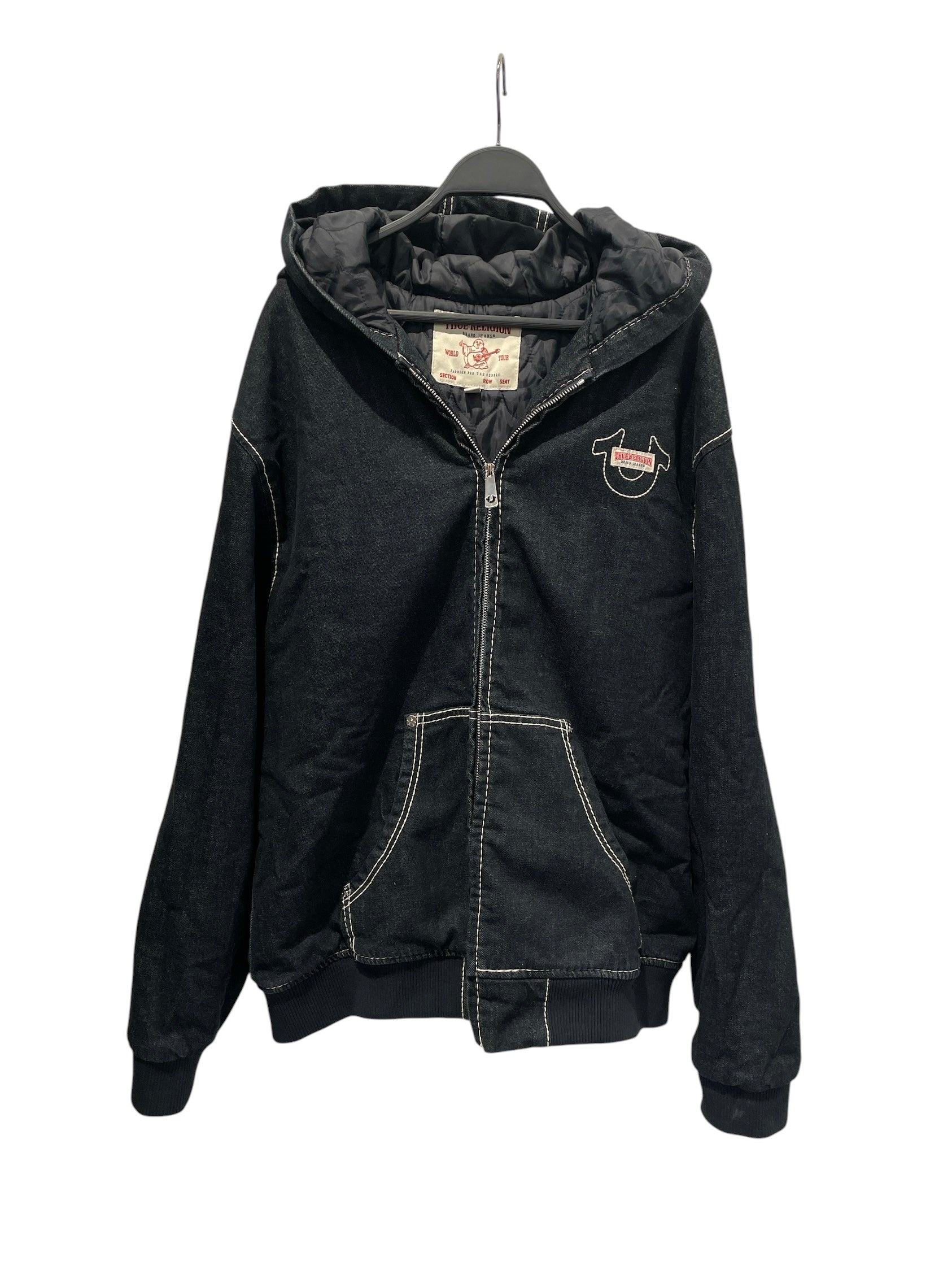 TRUE RELIGION/Jacket/XL/Cotton/NVY/wht stitch quilted lined view 1