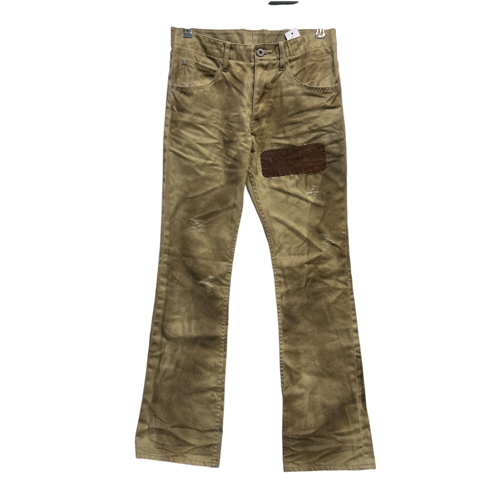 ISAMU KATAYAMA BACKLASH/Pants/M/Cotton/KHK/Button Fly/DISTRESSED-PATCHED-LTHR ACCENT view 1