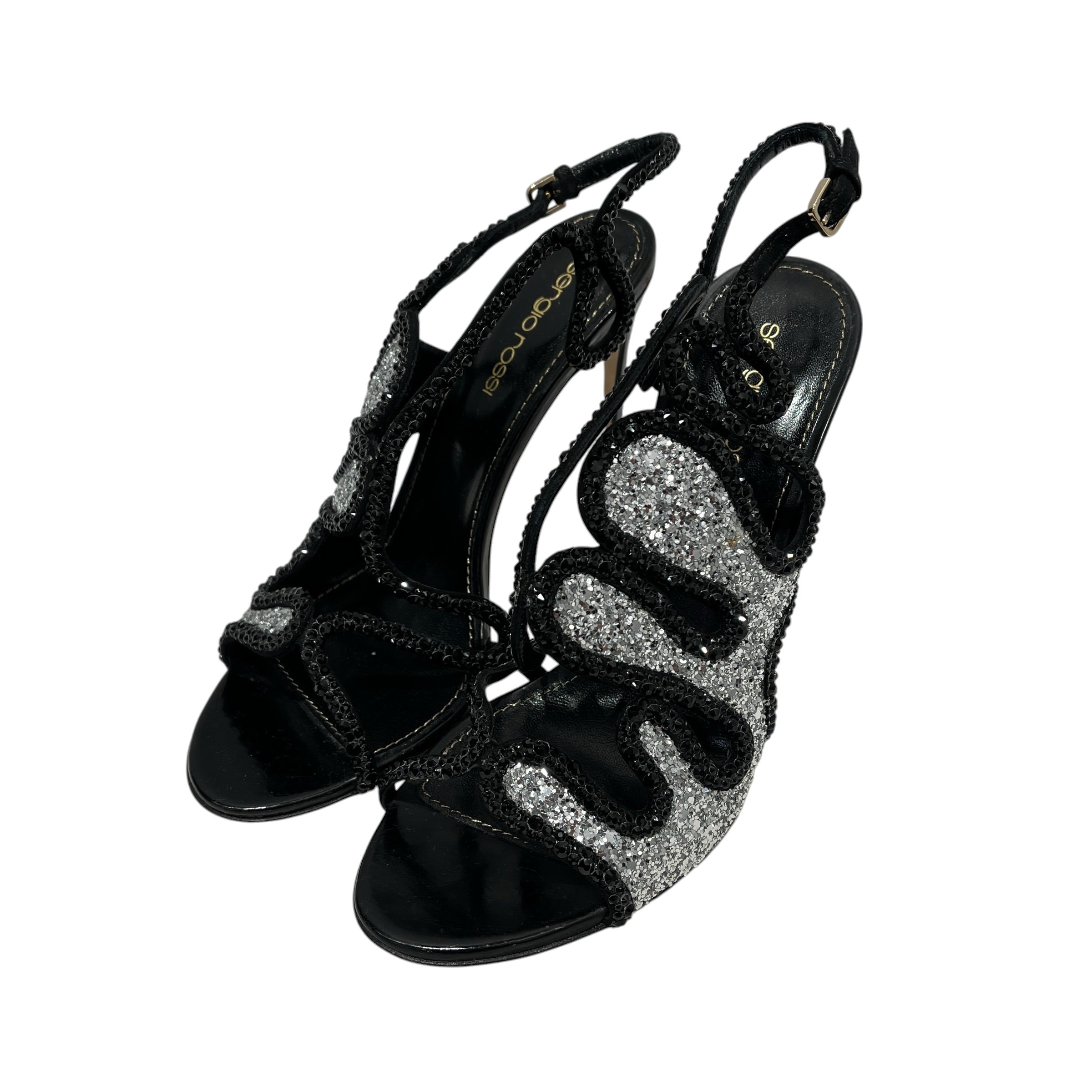 sergio rossi/Heels/EU 37/Graphic/Leather/BLK/GLITTER PATTERNED HEEL view 1