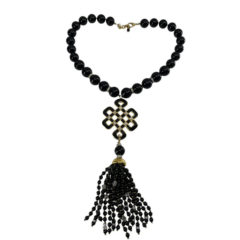 VALENTINO/Necklace/Beads/BLK/GOLD TRIM