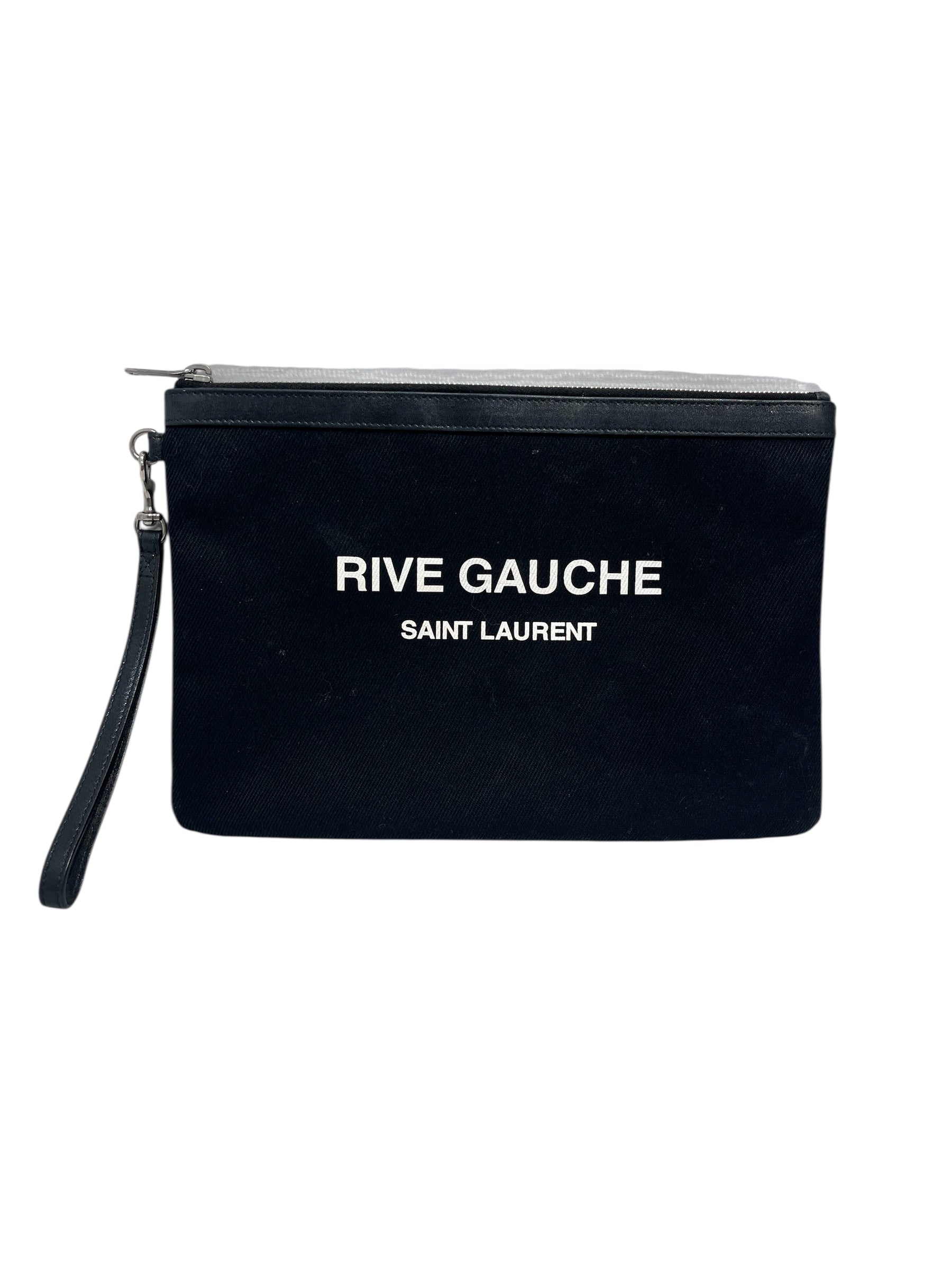 YVES SAINT LAURENT rive gauche/Pouch/Cotton/BLK/CANVAS-LTHR TRIM view 1