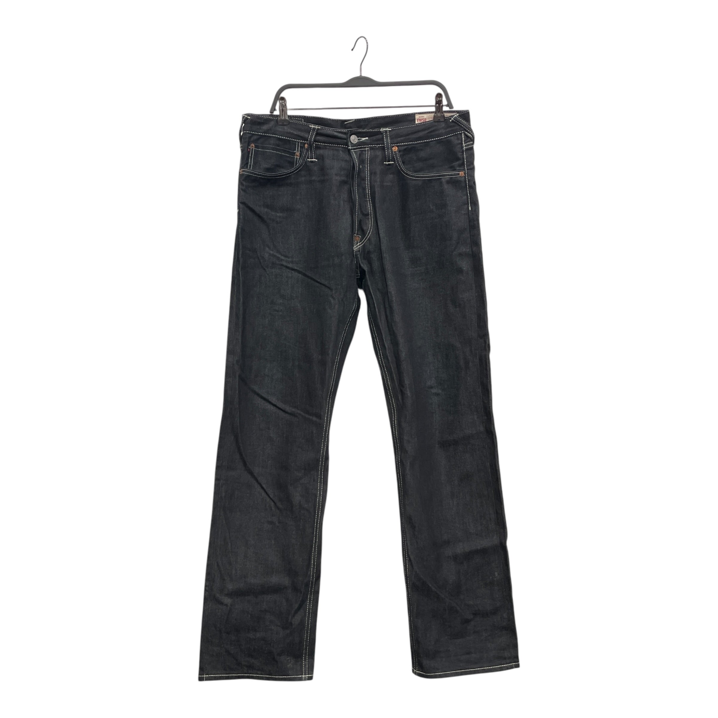 EVISU/Straight Pants/34/Denim/IDG/Button Fly/SELVEDGE BLU BACK LOGO DWN LEG view 1