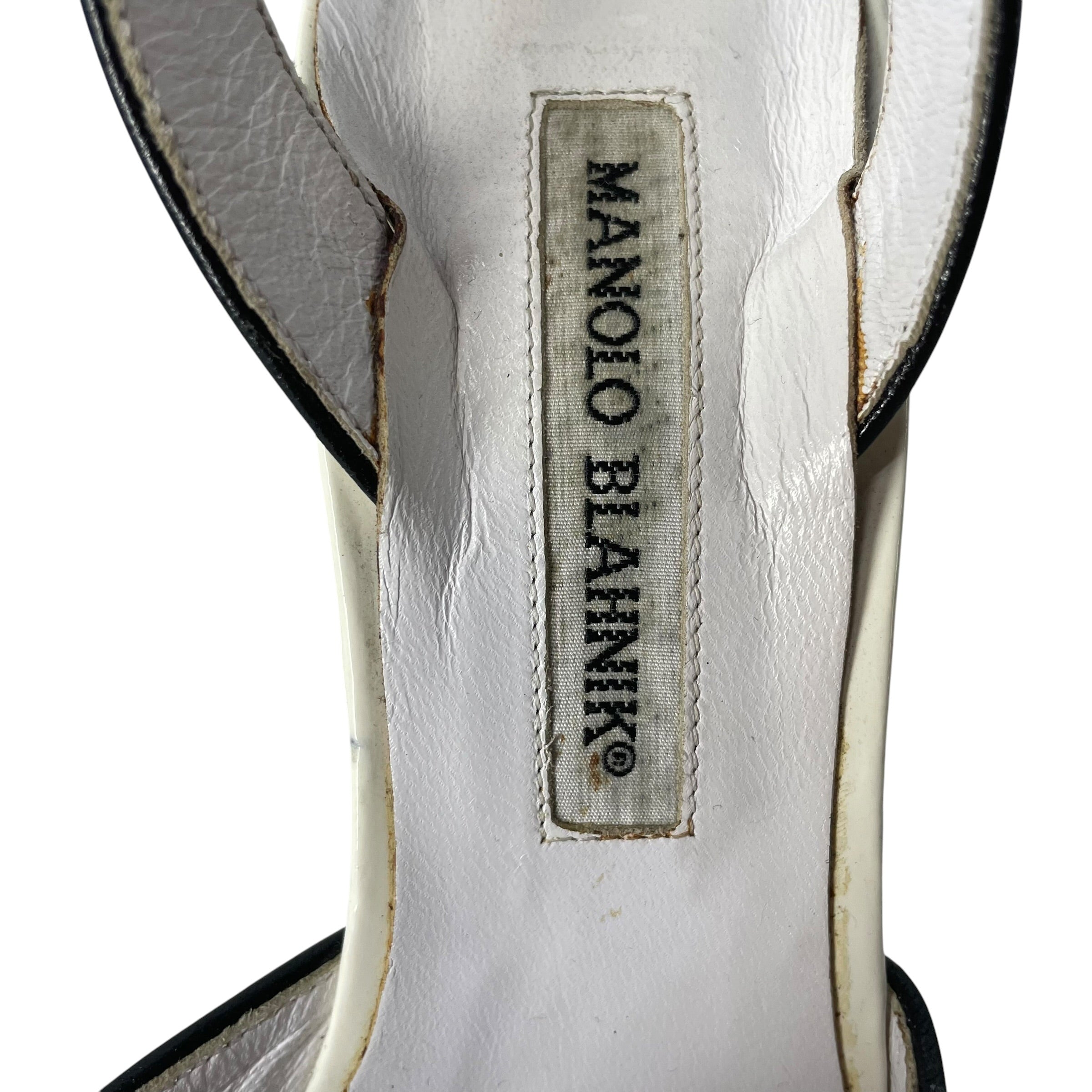 MANOLO BLAHNIK/Heels/EU 38.5/Leather/WHT/Ankle Strap/TULIP PATENT PEEP TOE view 3