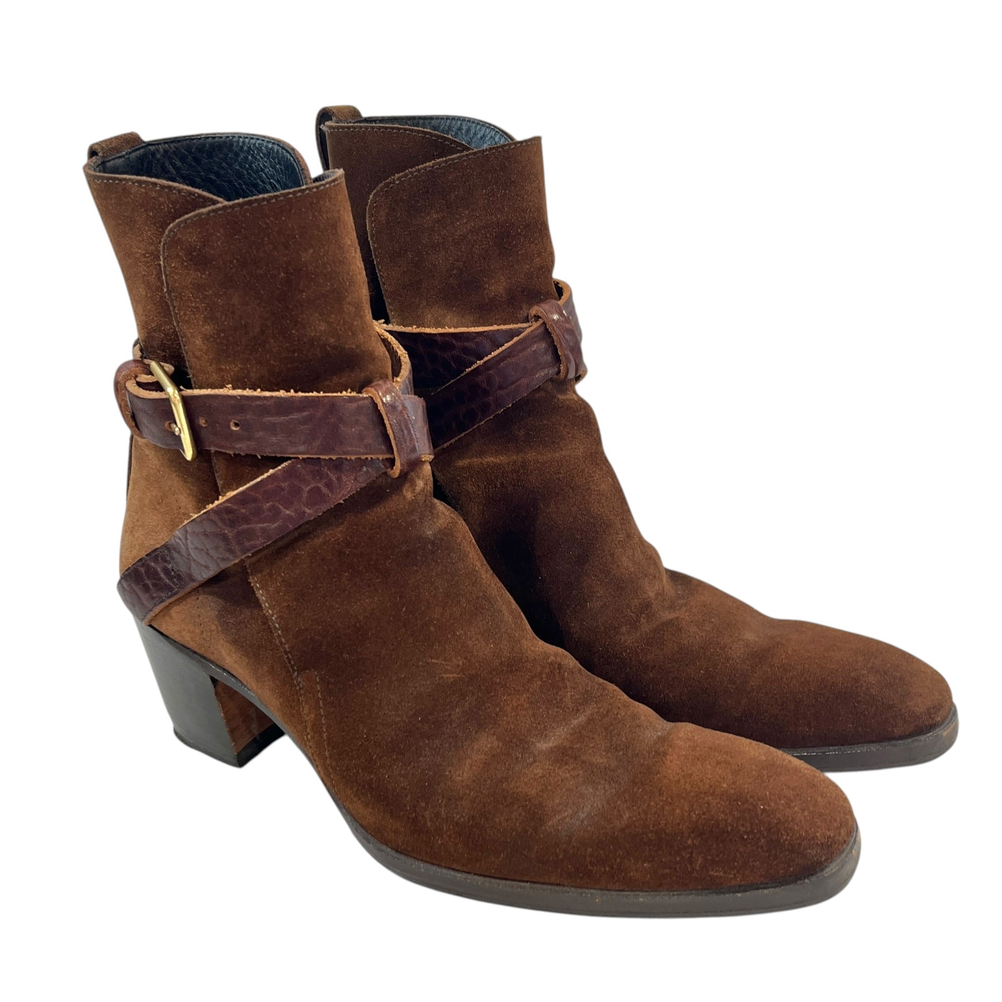 YVES SAINT LAURENT/Biker Boots/EU 40/Suede/BRW/LEATHER ANKLE BOOT view 1